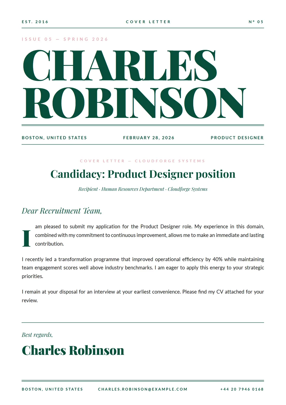 Editorial Revista — Modelos de carta de apresentação