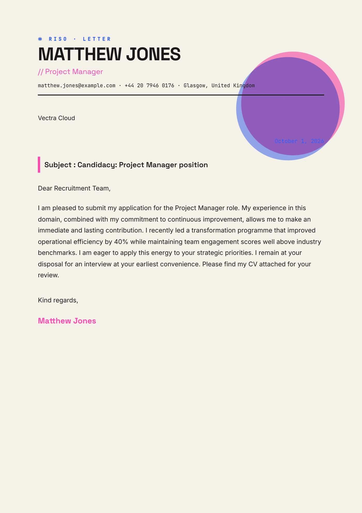Riso print — Modelli di lettera di presentazione