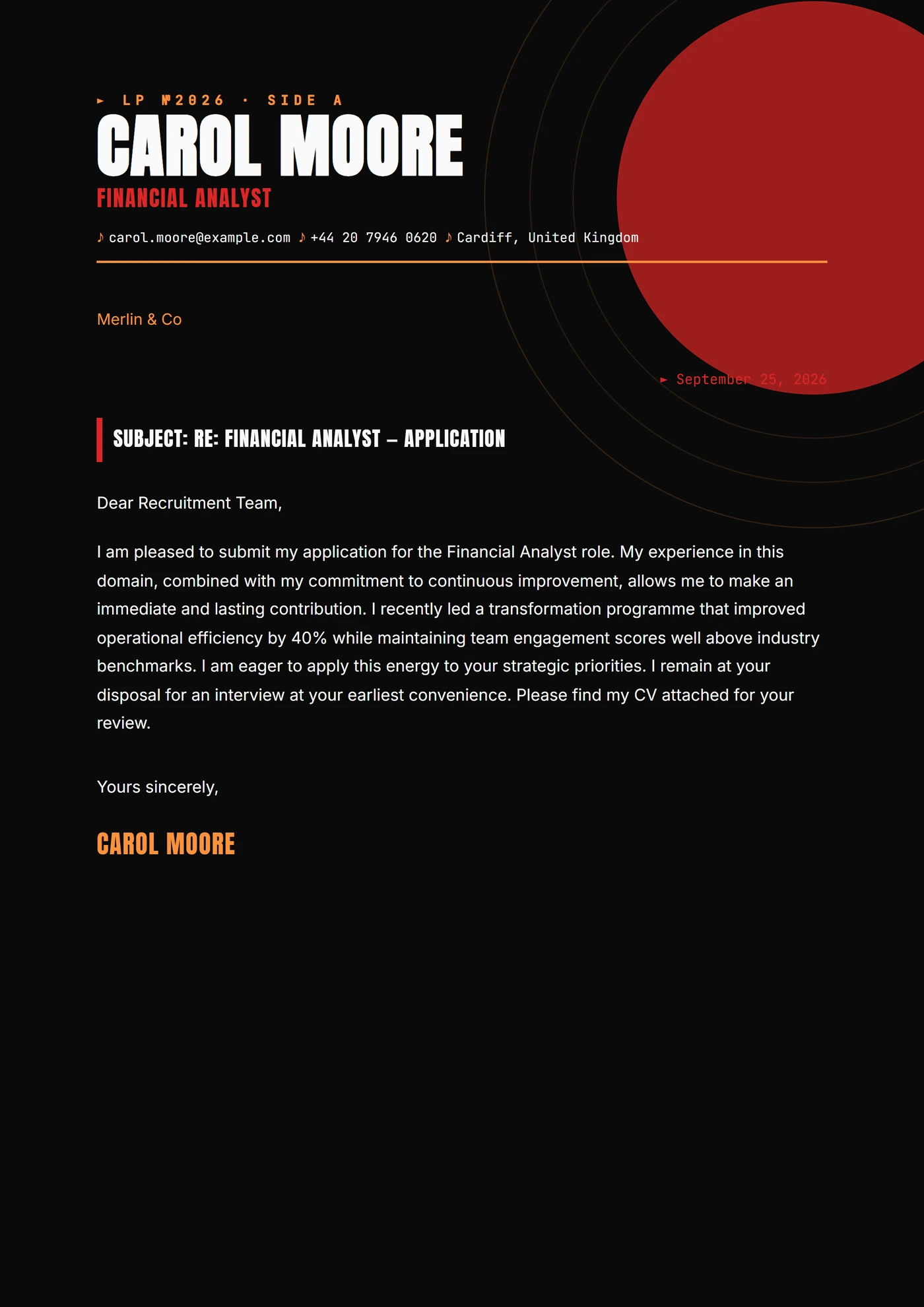 Copertina vinile — Modelli di lettera di presentazione