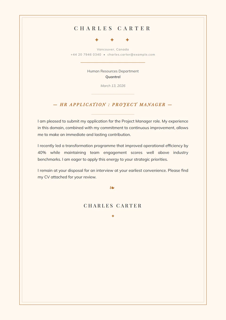 Artesão Culinário — Modelos de carta de apresentação