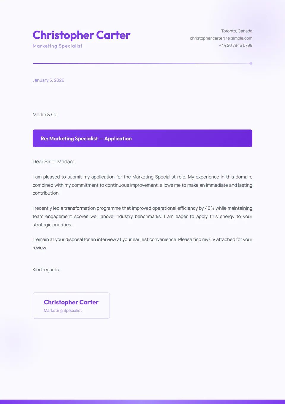 Elektrisches Violett — Anschreiben-Vorlagen