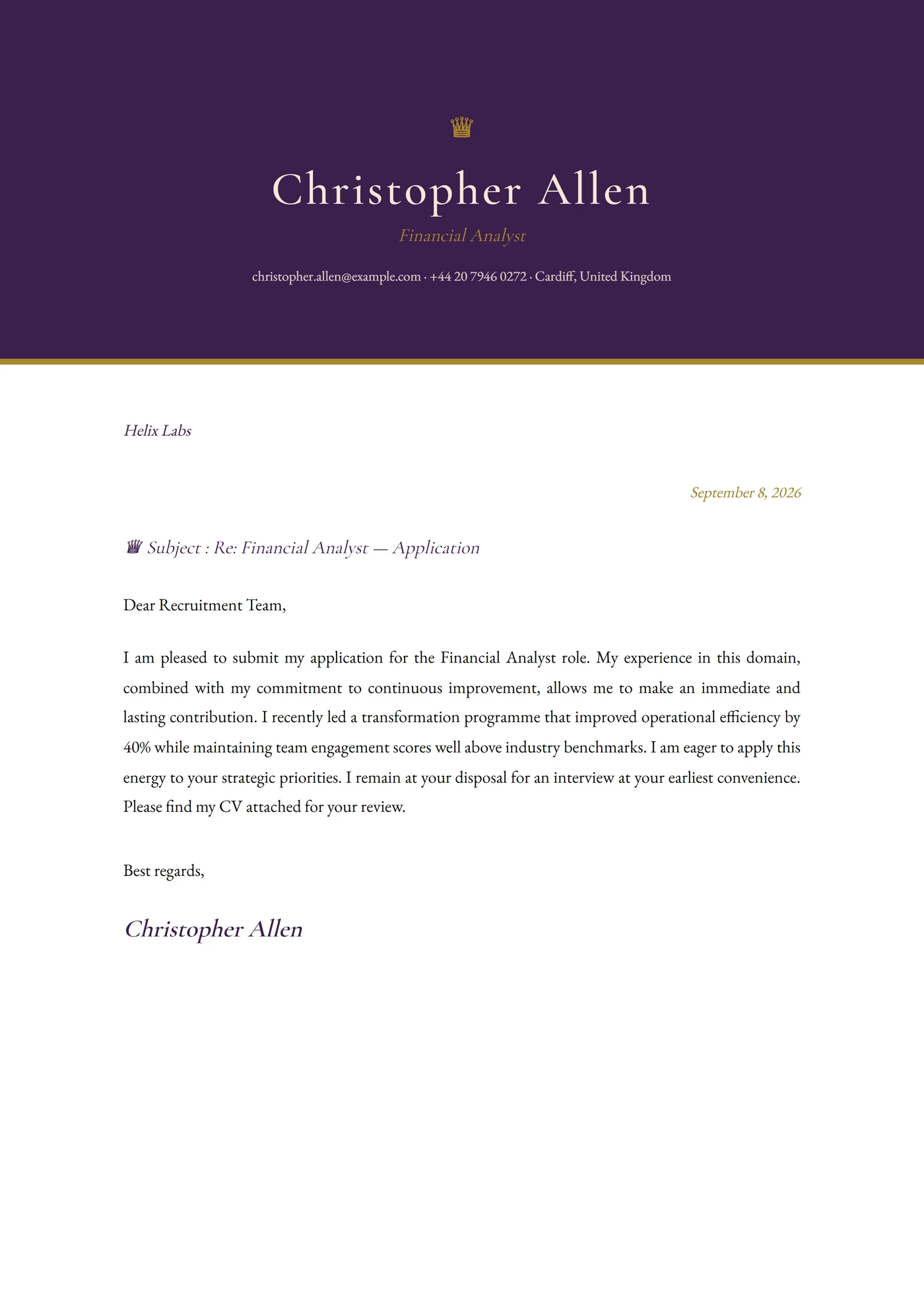 Imperial — Modelos de carta de apresentação