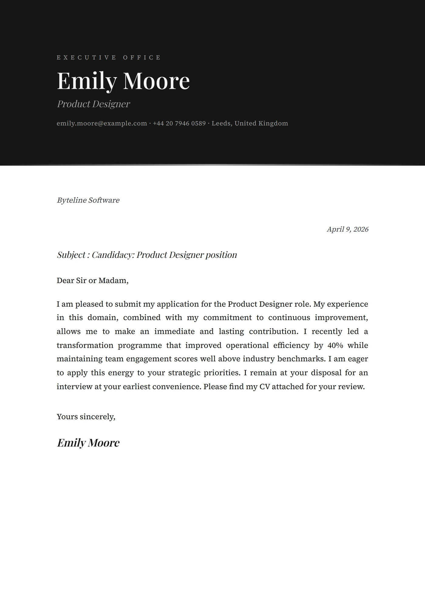 Ónix — Modelos de carta de apresentação