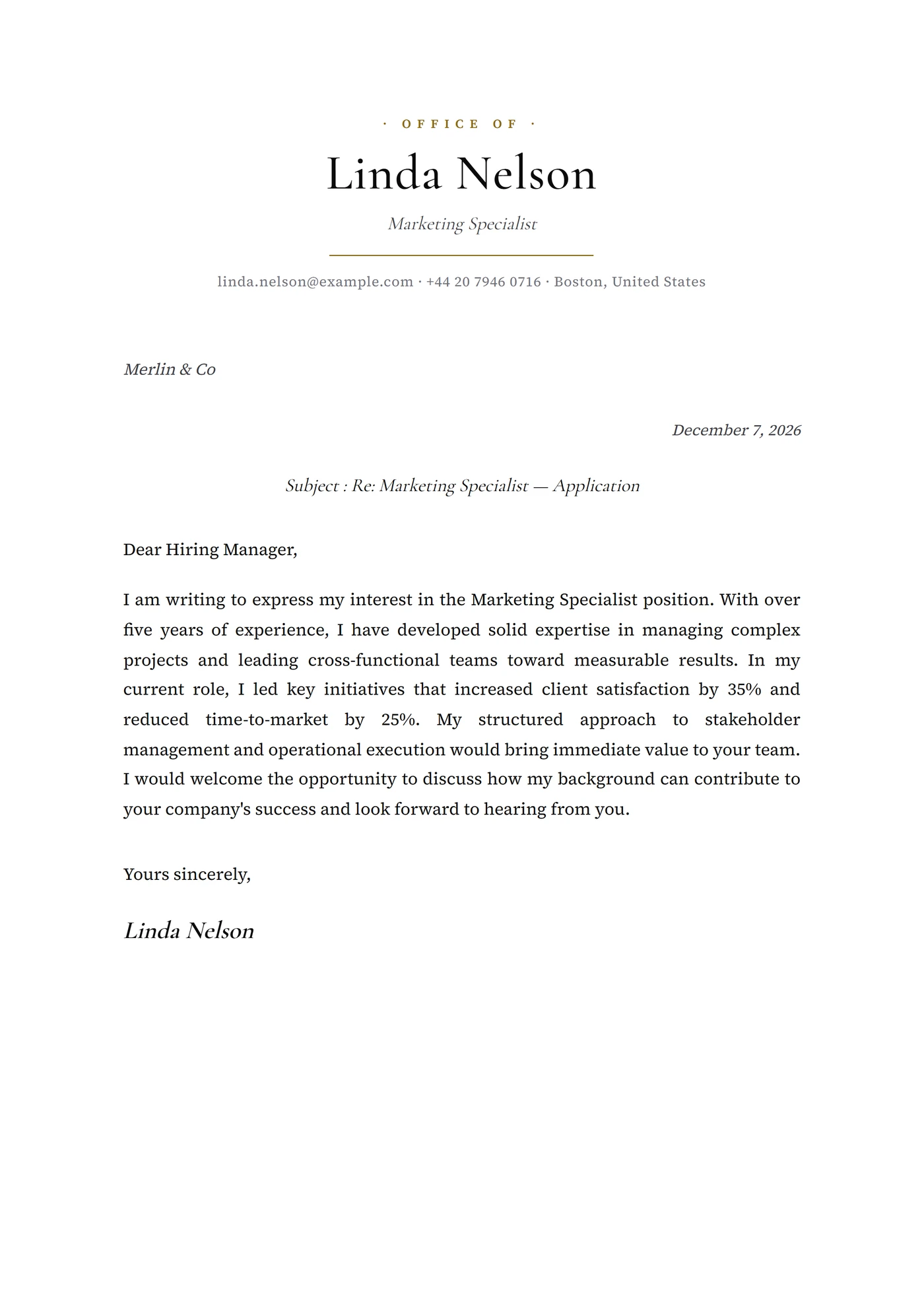 Presidential — Cover letter templates