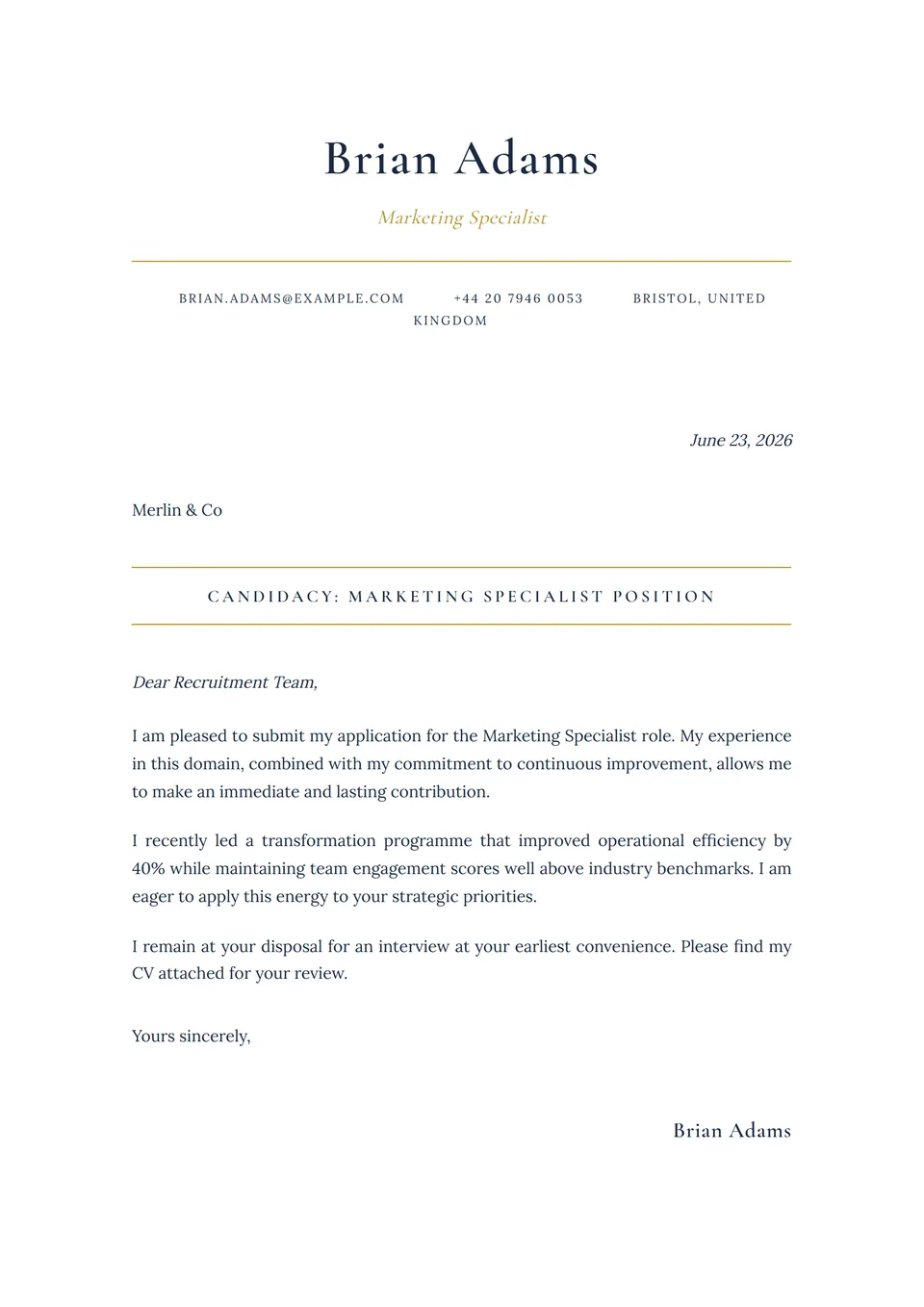 Tradição Executiva — Modelos de carta de apresentação