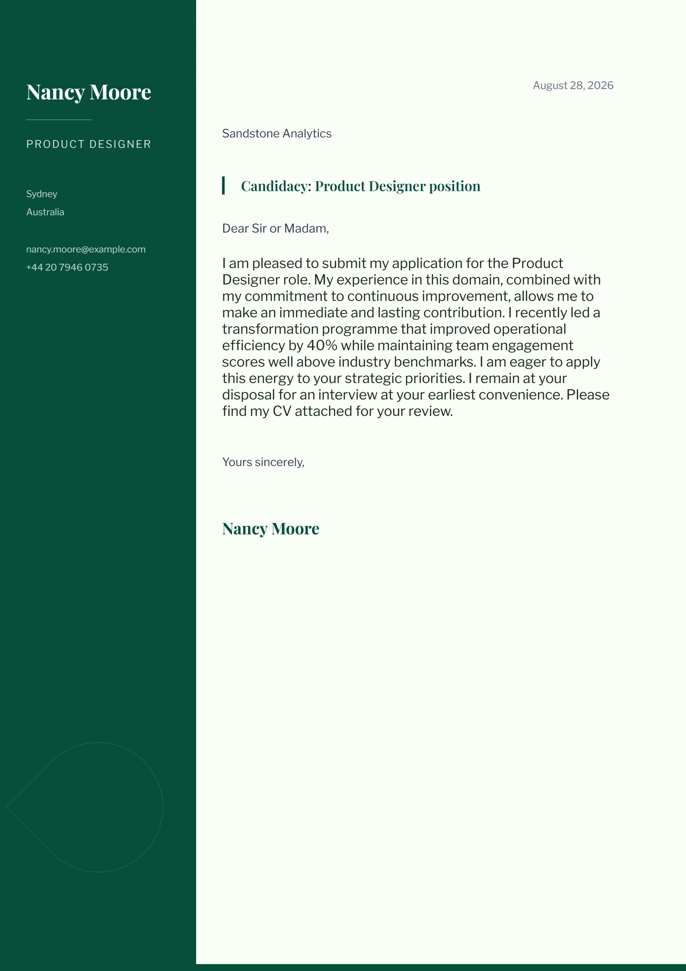 Volta forestale — Modelli di lettera di presentazione