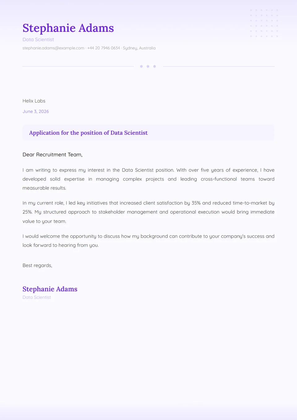 Campos de Lavanda — Modelos de carta de apresentação