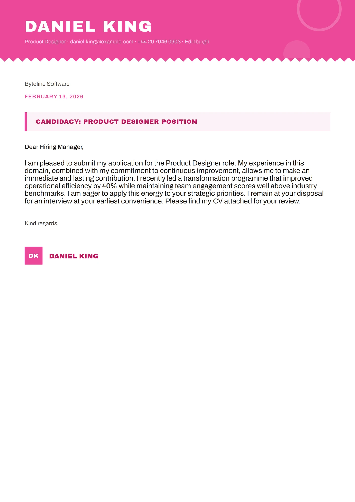 Magenta pop — Modelli di lettera di presentazione