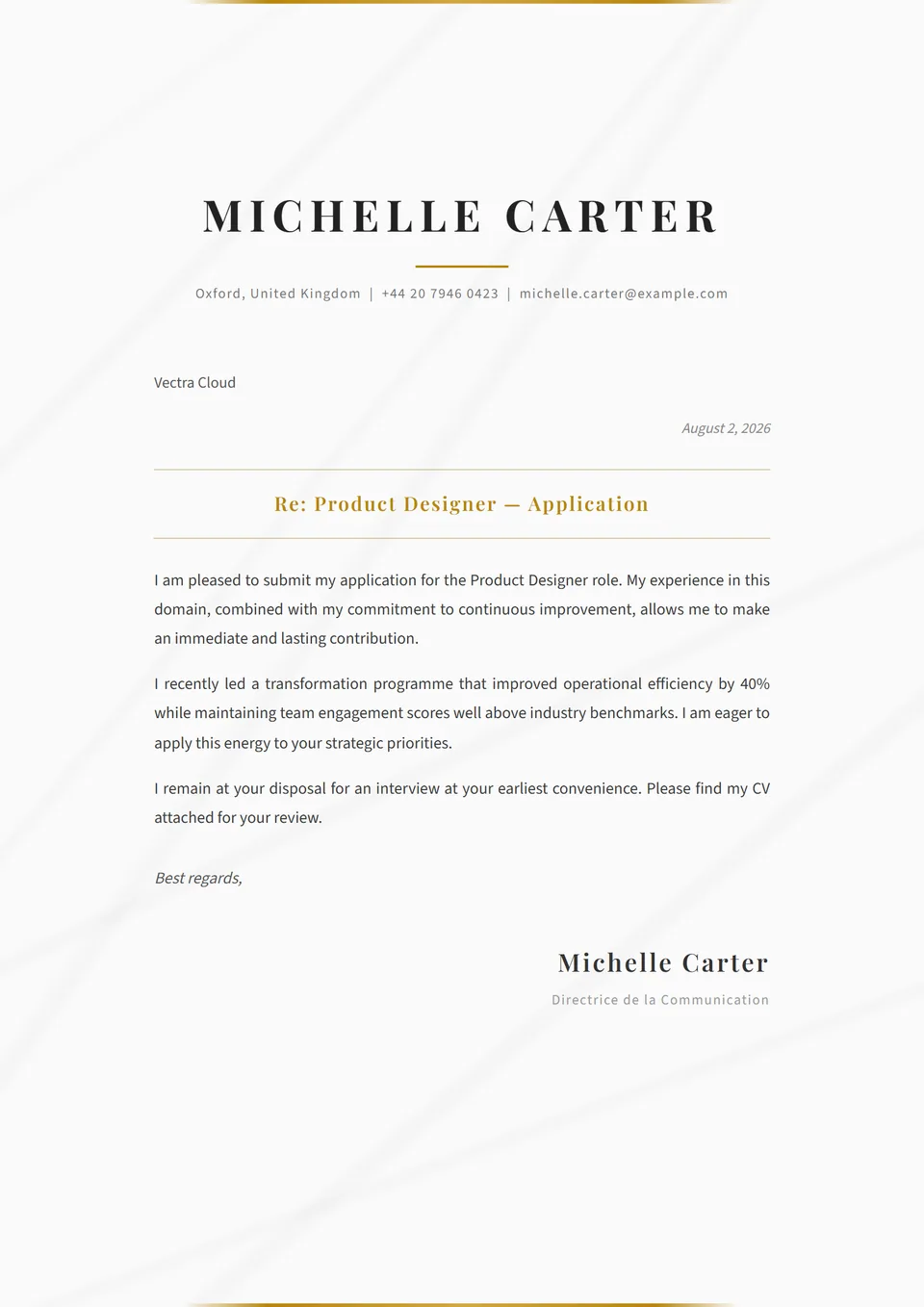 Mármore — Modelos de carta de apresentação