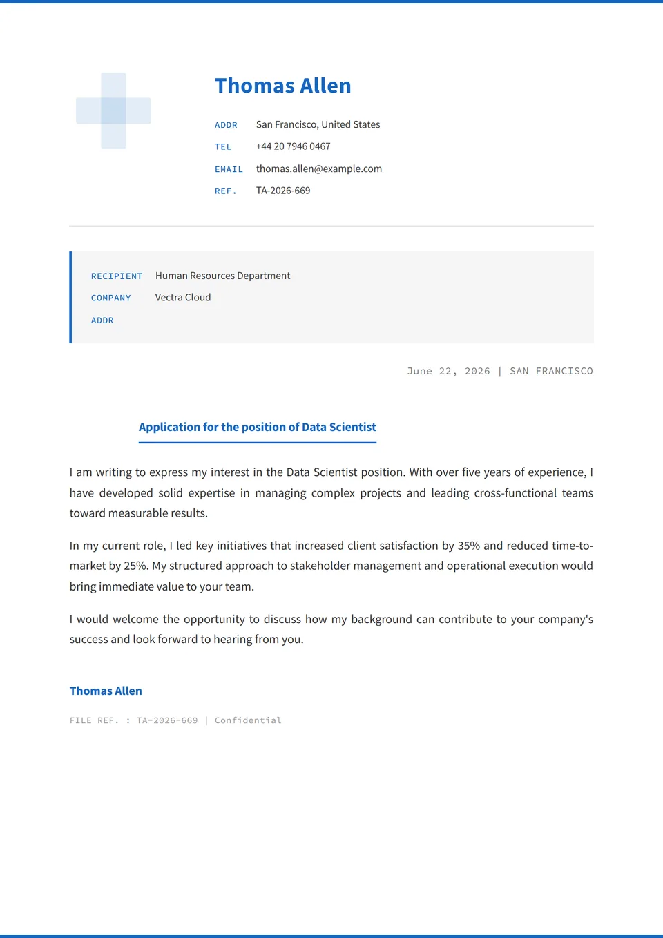 Precisão Médica — Modelos de carta de apresentação