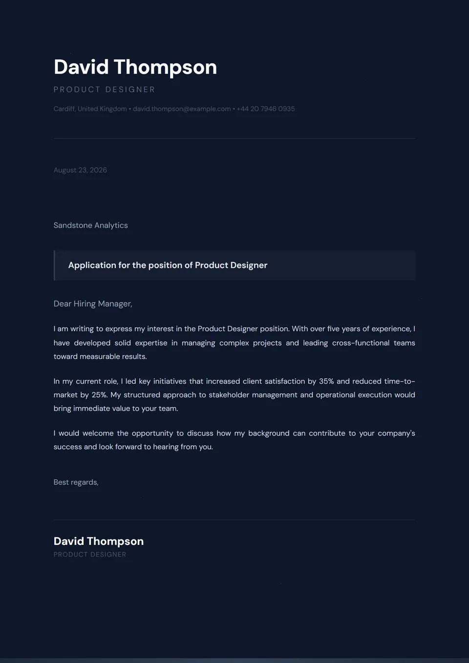 Azul Meia-noite — Modelos de carta de apresentação