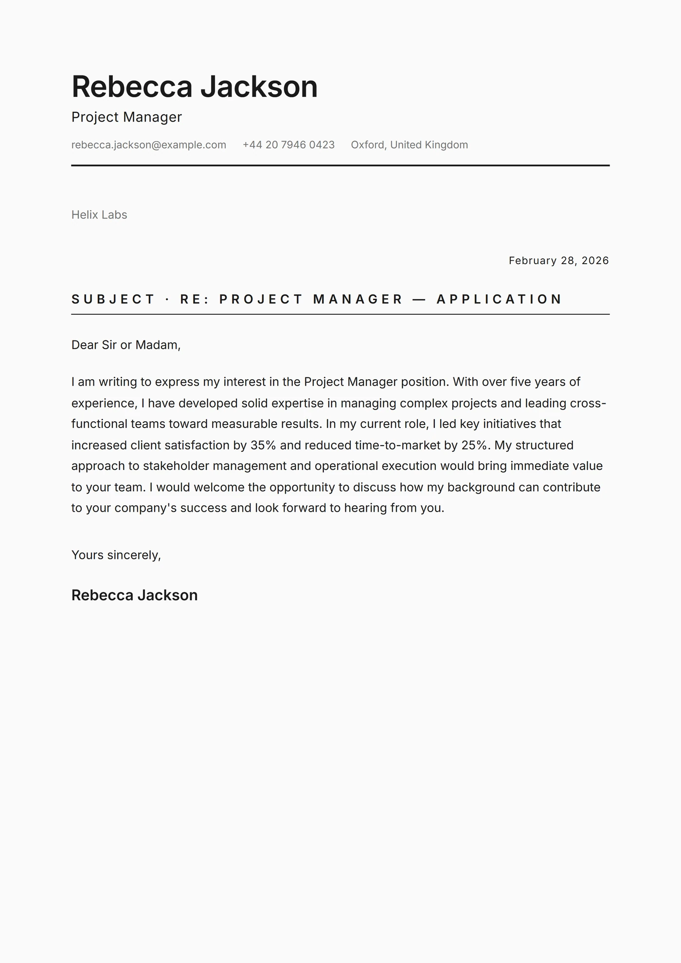 Minimal monocromatico — Modelli di lettera di presentazione
