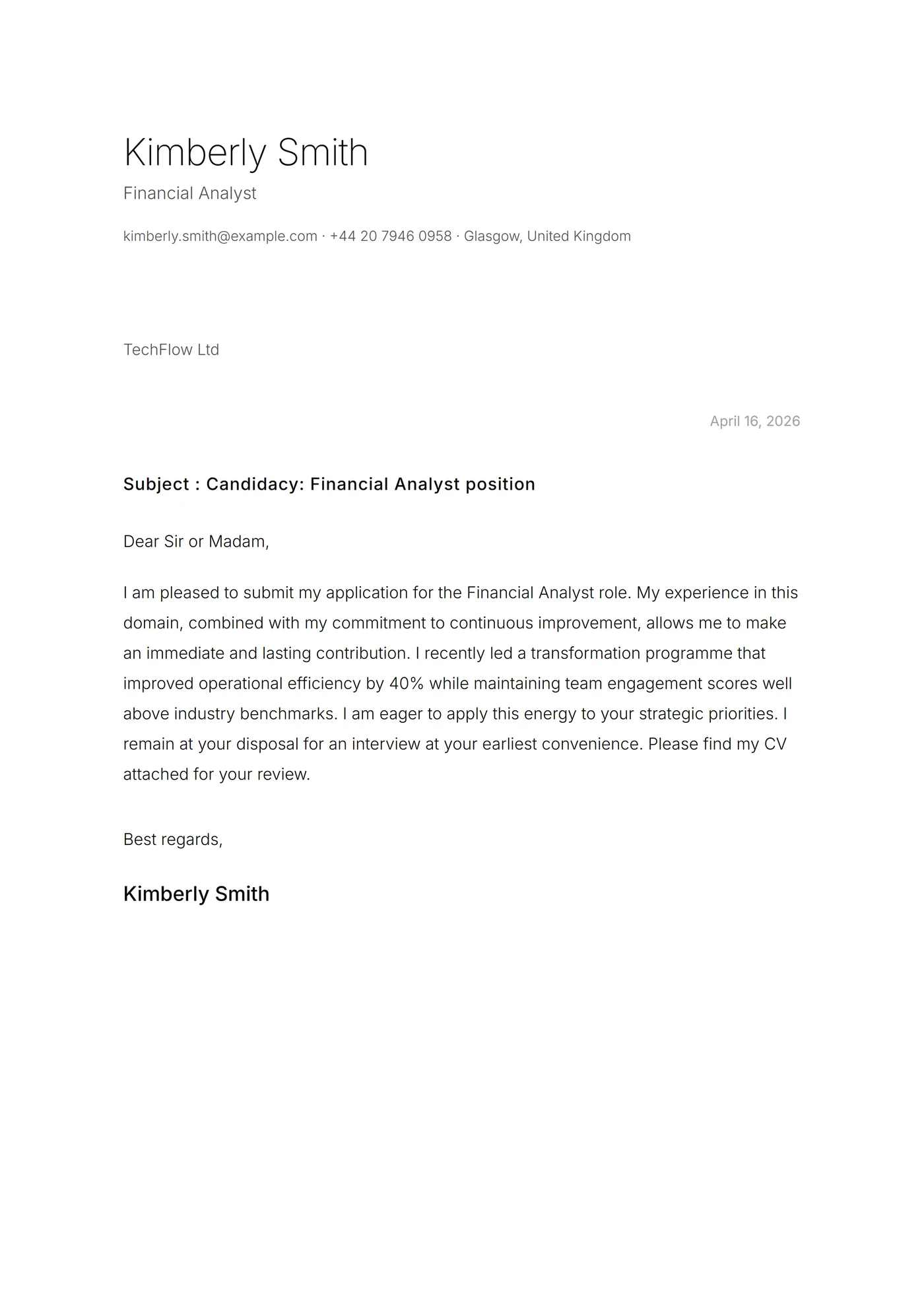 Minimal bianco carta — Modelli di lettera di presentazione