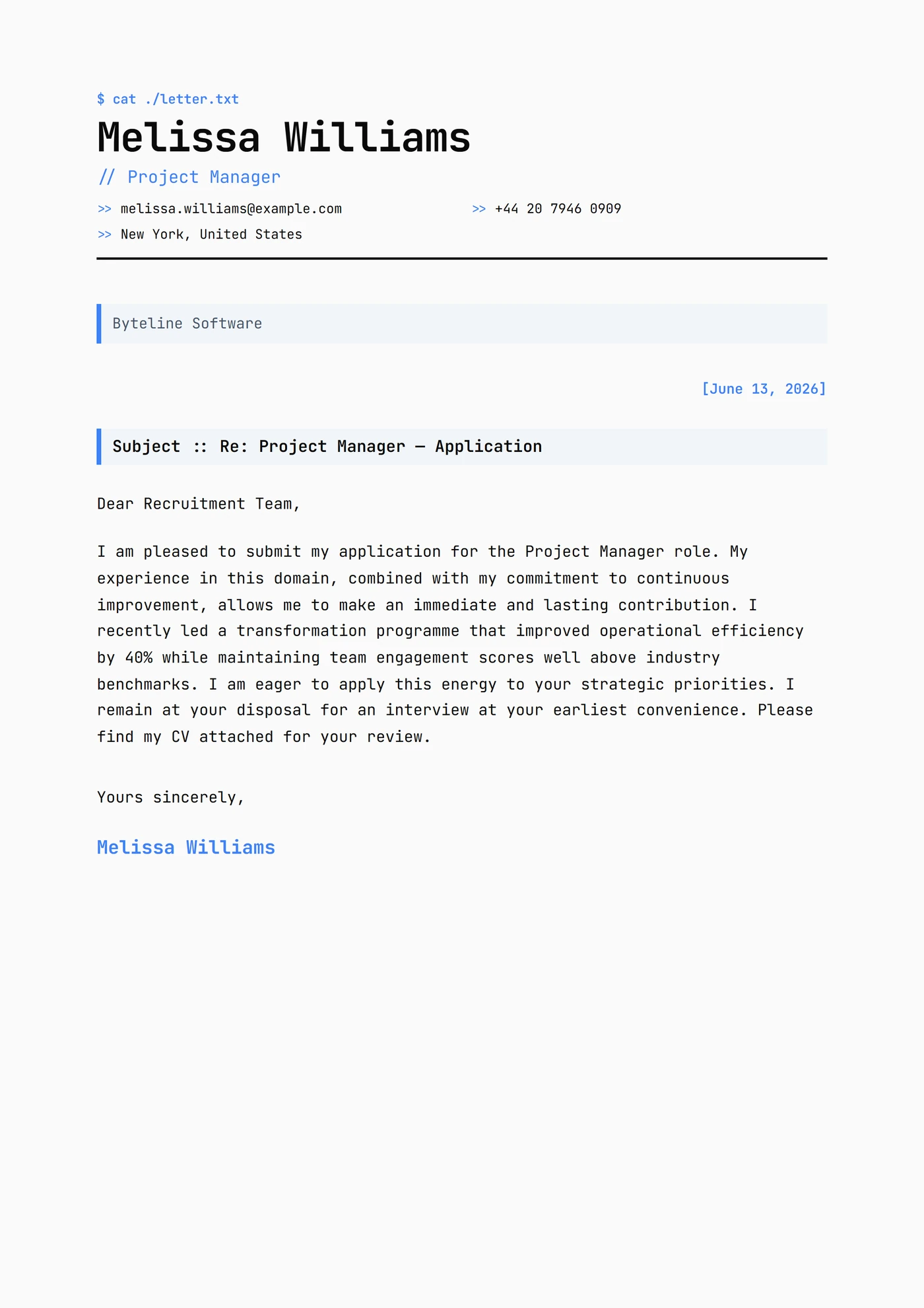 Griglia Monospace — Modelli di lettera di presentazione