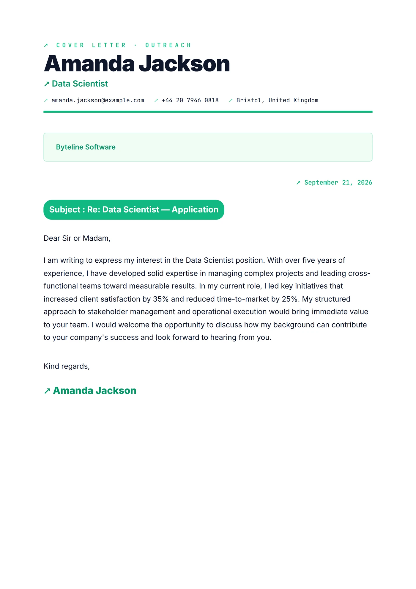 Startup Moderno — Modelli di lettera di presentazione