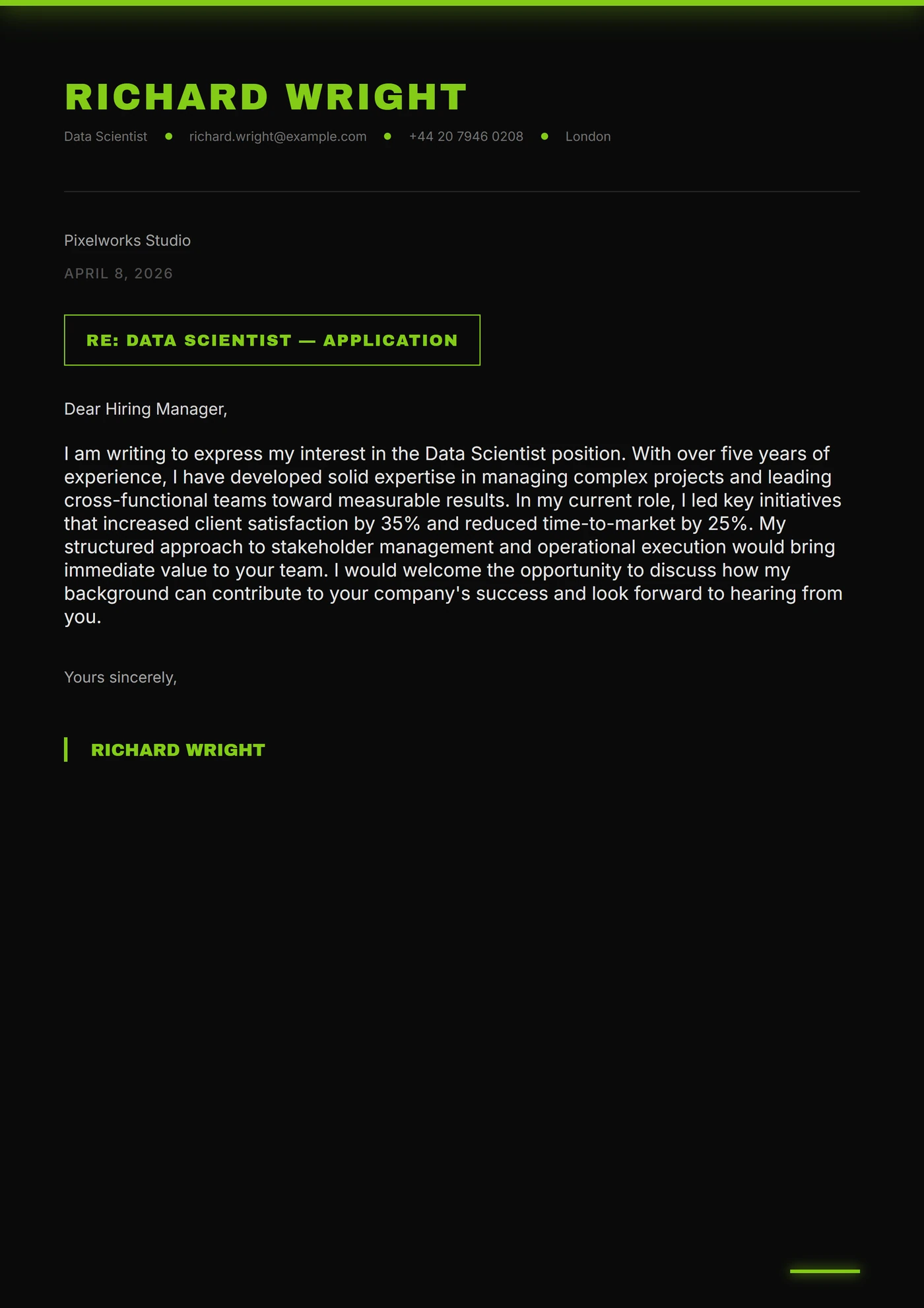 Lime Neon — Modelli di lettera di presentazione