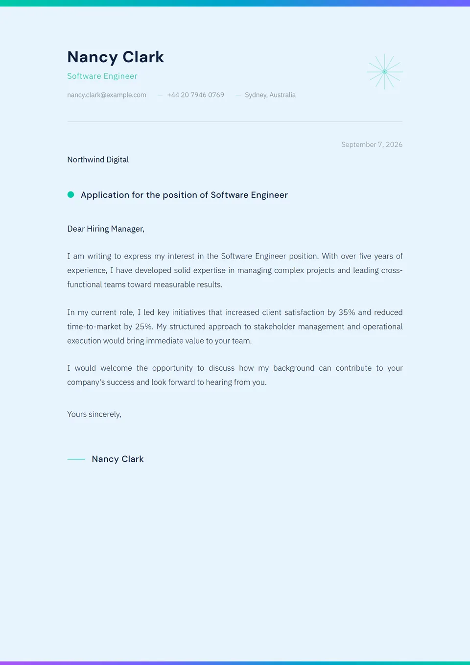 Geada Nórdica — Modelos de carta de apresentação