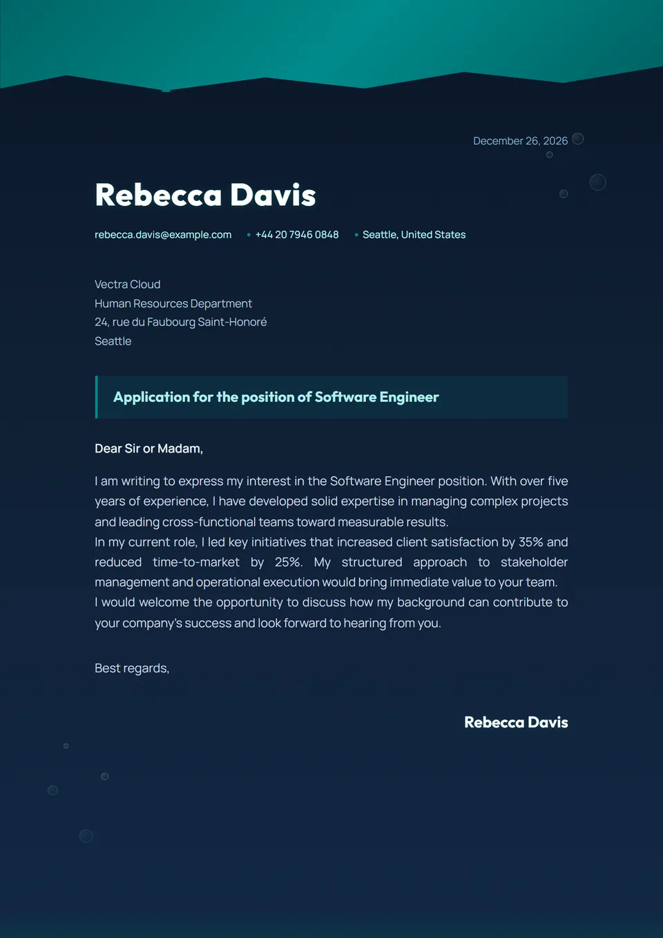 Oceano Profundo — Modelos de carta de apresentação