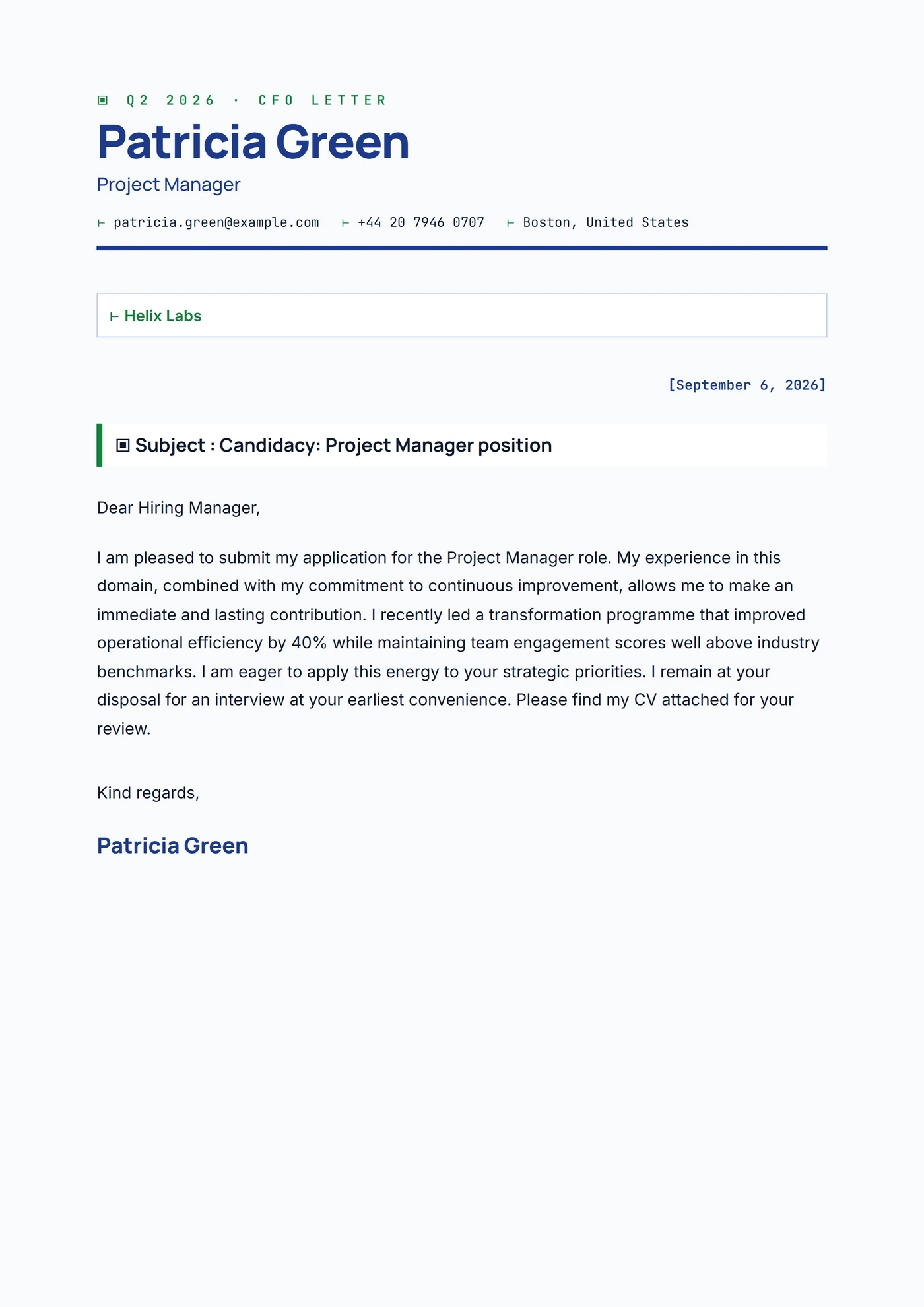 Lettera CFO — Modelli di lettera di presentazione