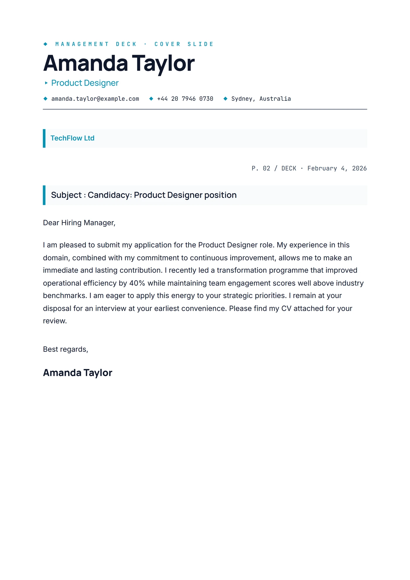 Management — Modelli di lettera di presentazione