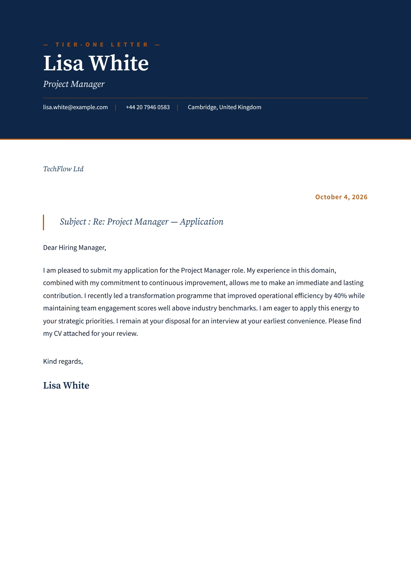 Banca tier-one — Modelli di lettera di presentazione