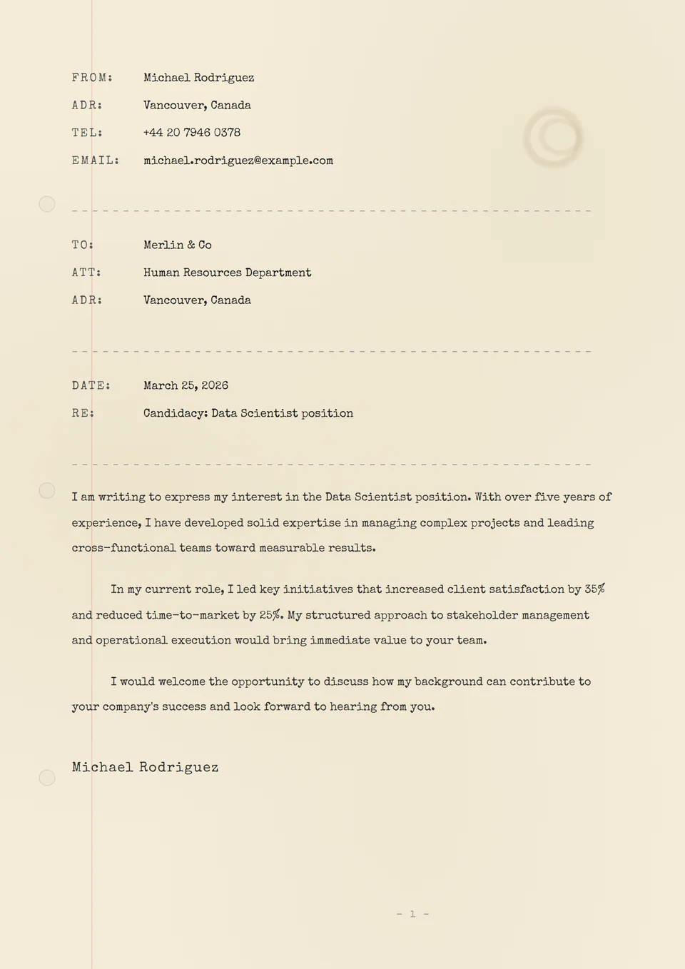 Máquina de Escrever Retrô — Modelos de carta de apresentação