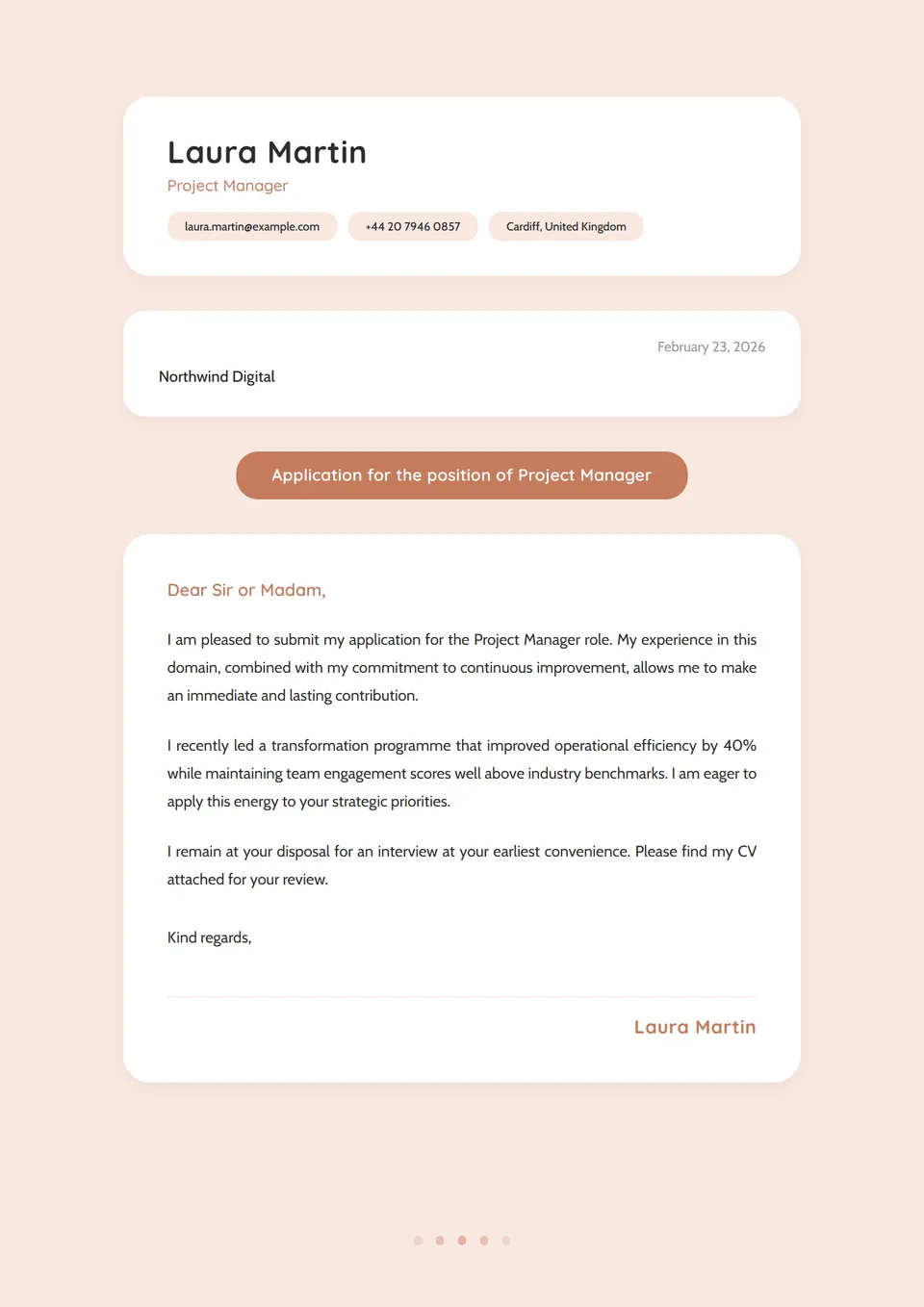 Hygge Escandinavo — Modelos de carta de apresentação