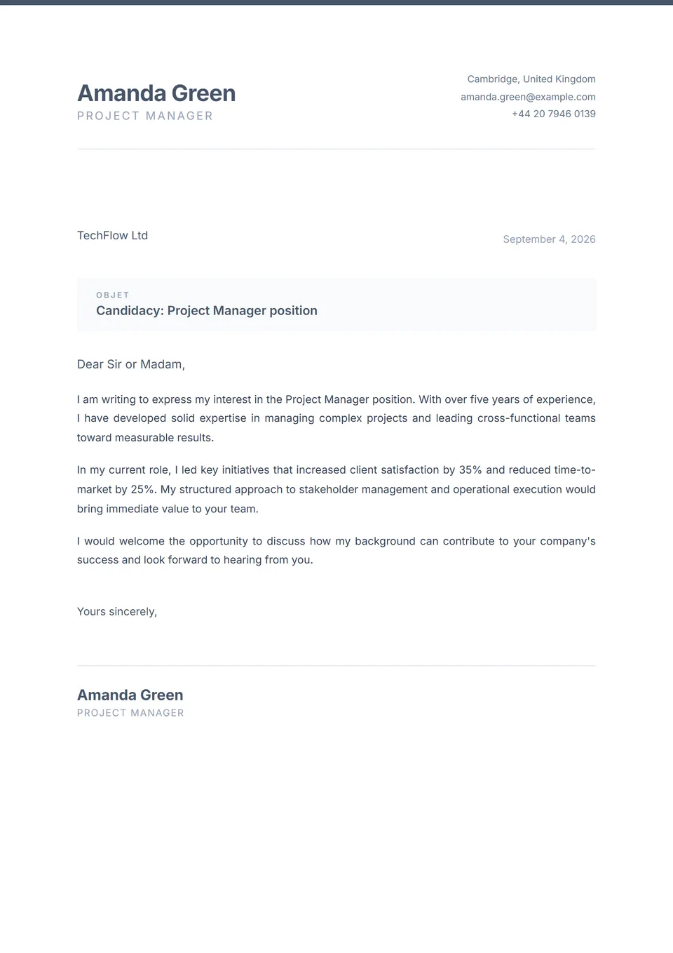 Slate Profissional — Modelos de carta de apresentação