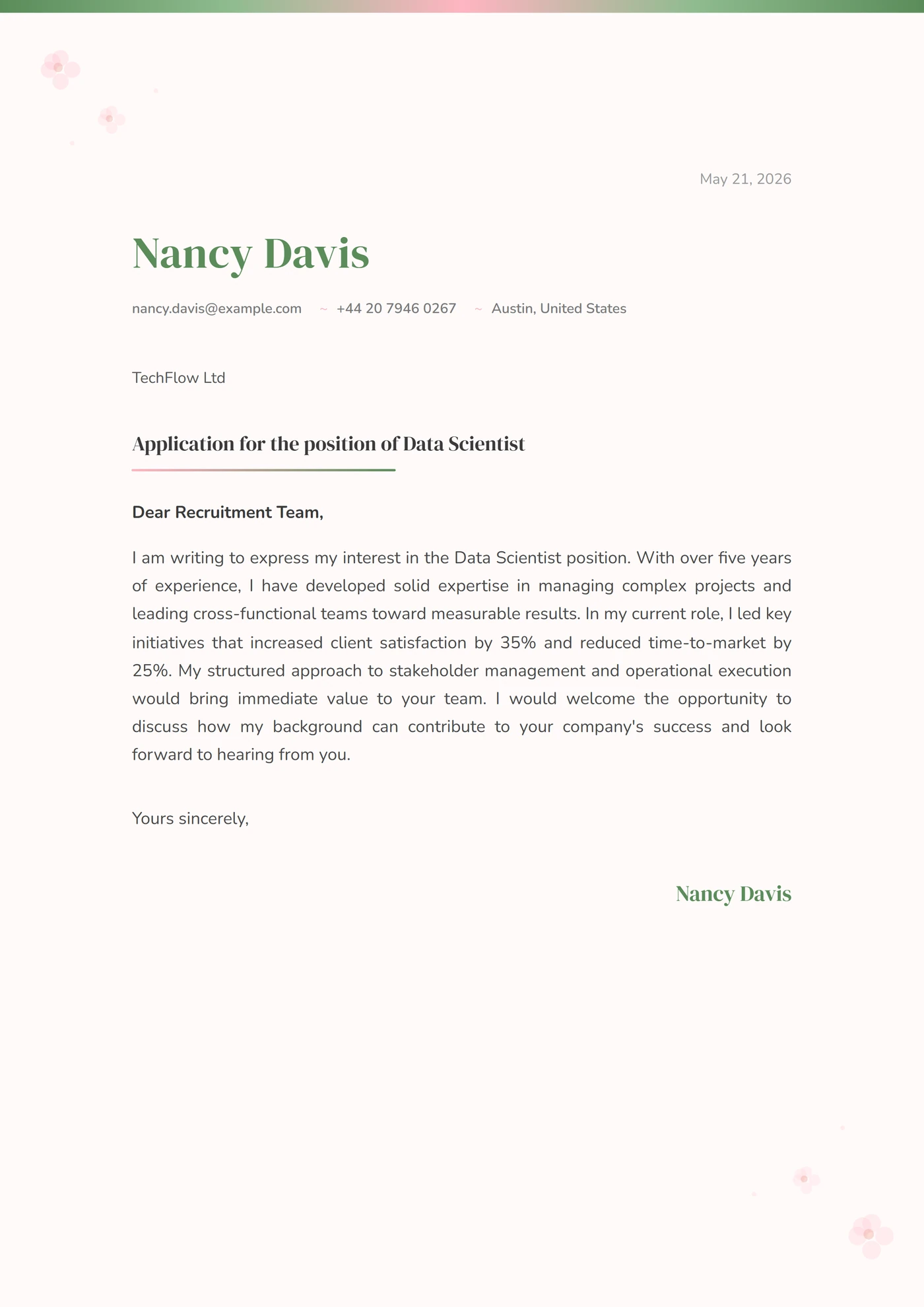 Spring Bloom — Cover letter templates