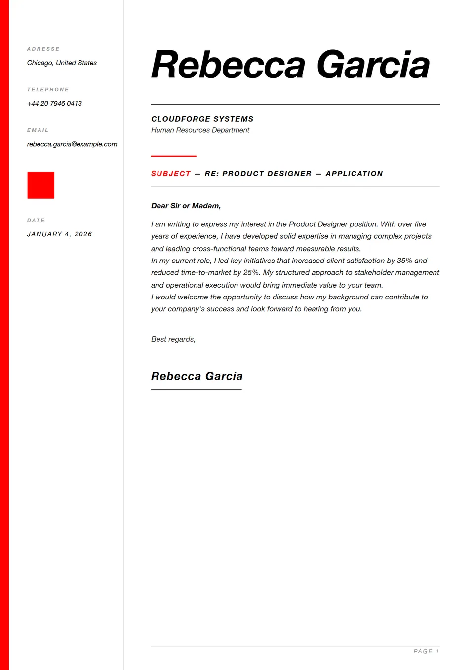 Suíço 1960 — Modelos de carta de apresentação