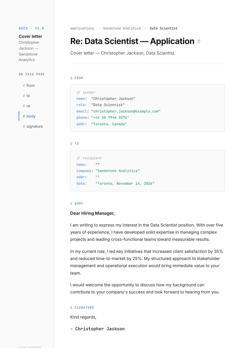 Dokumentation — Anschreiben-Vorlagen