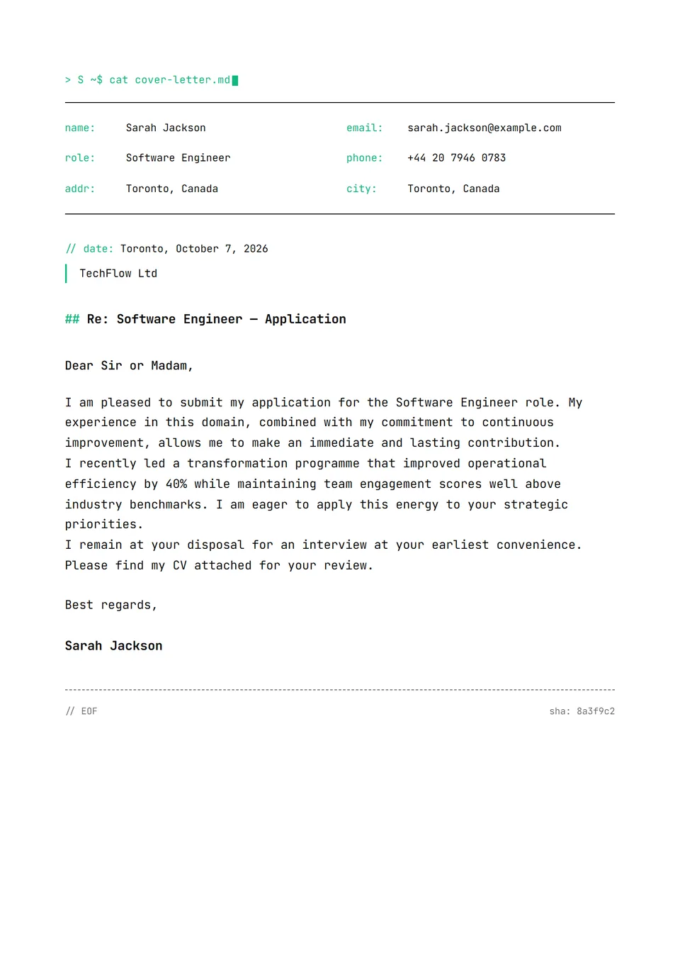 Mono Minimalista — Modelos de carta de apresentação