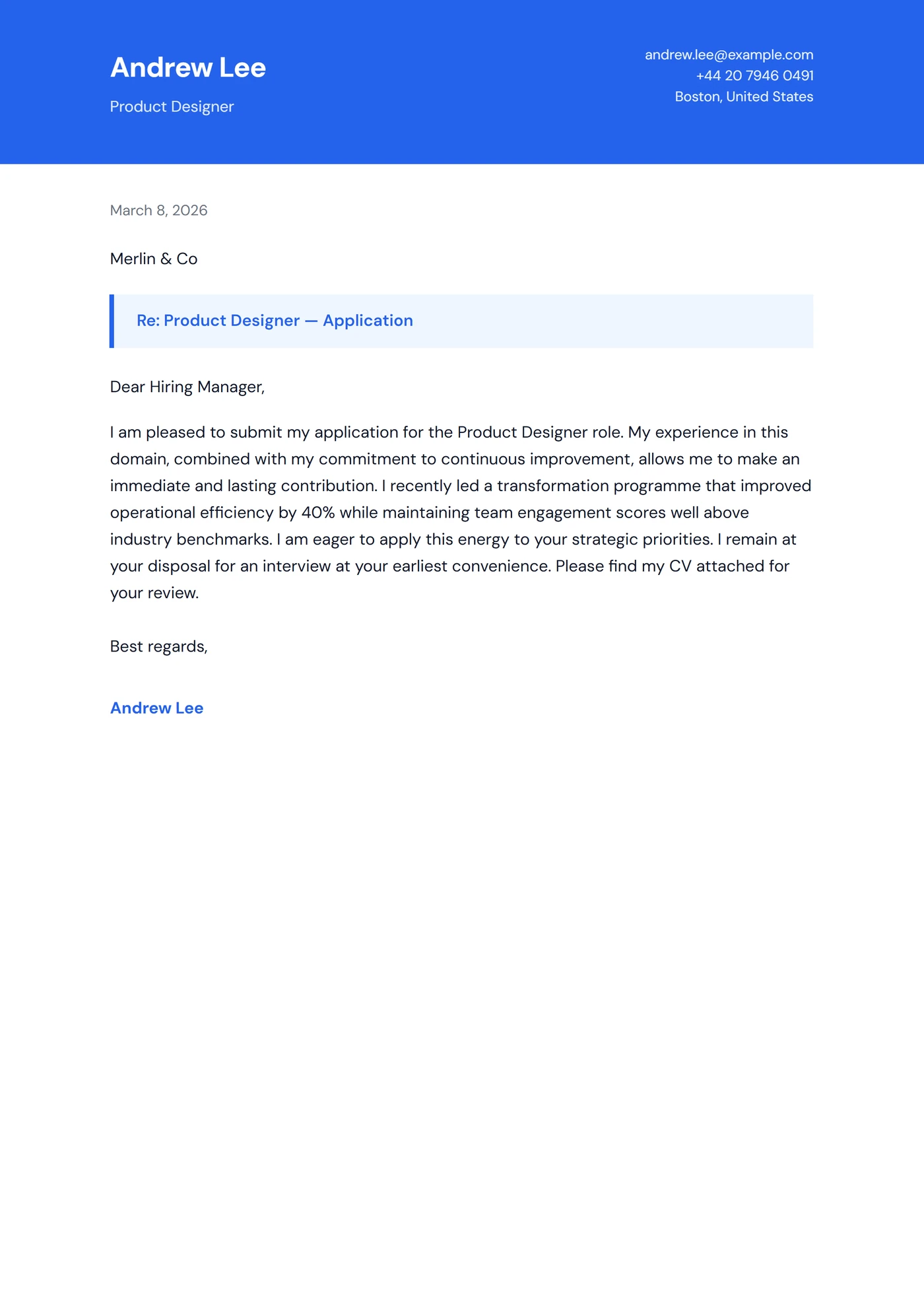 Vivid — Cover letter templates