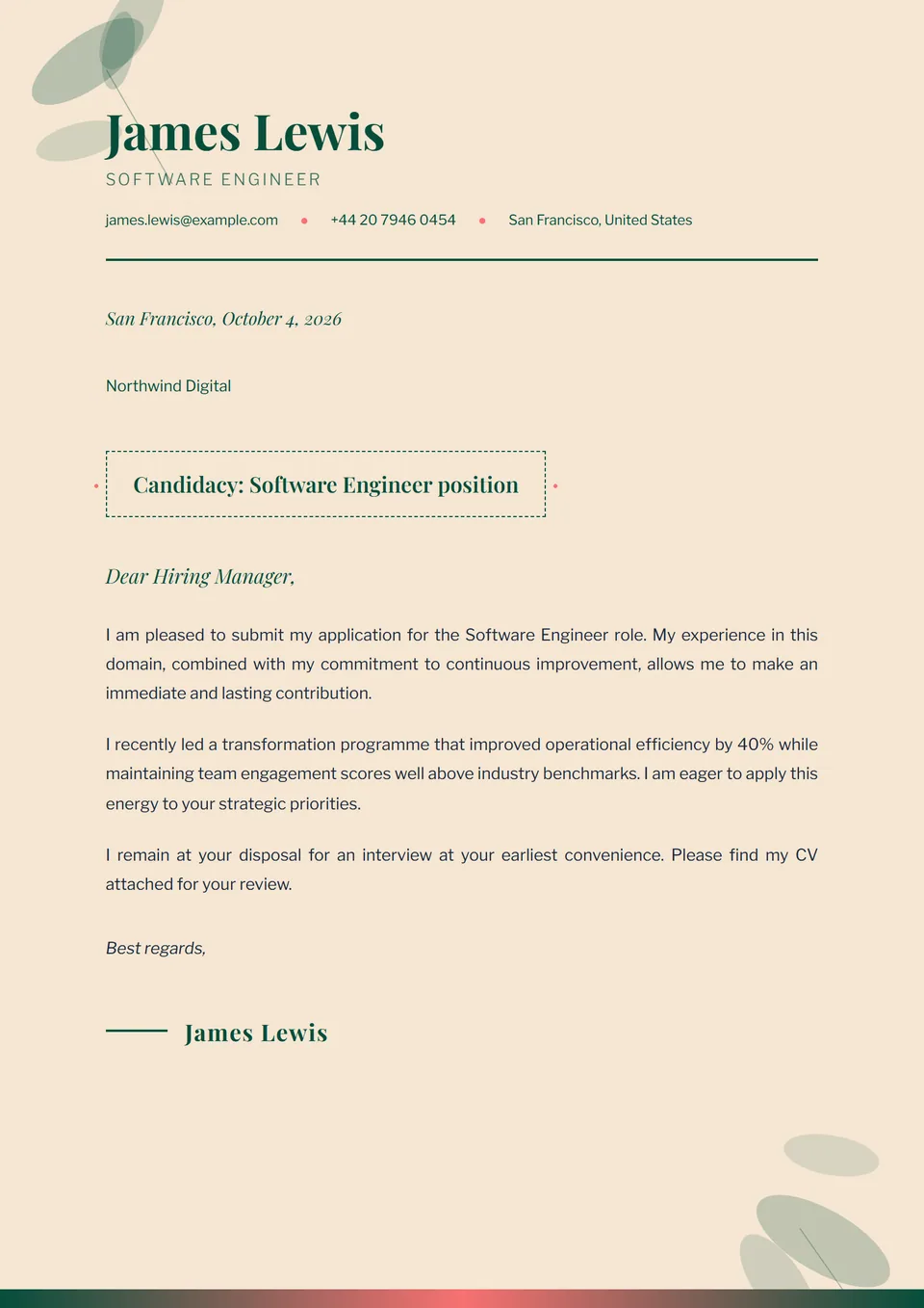 Botânico — Modelos de carta de apresentação