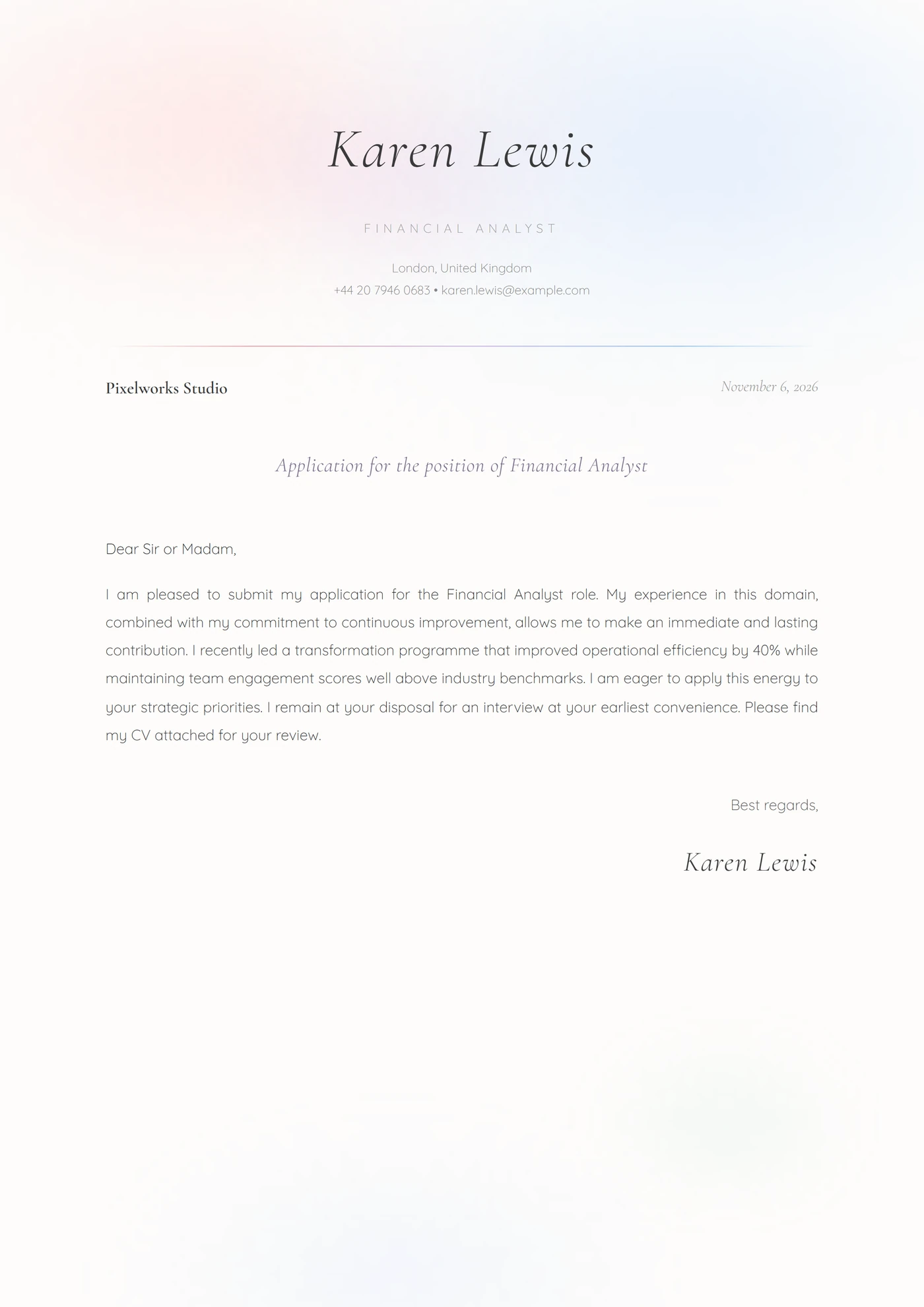 Velatura acquerello — Modelli di lettera di presentazione