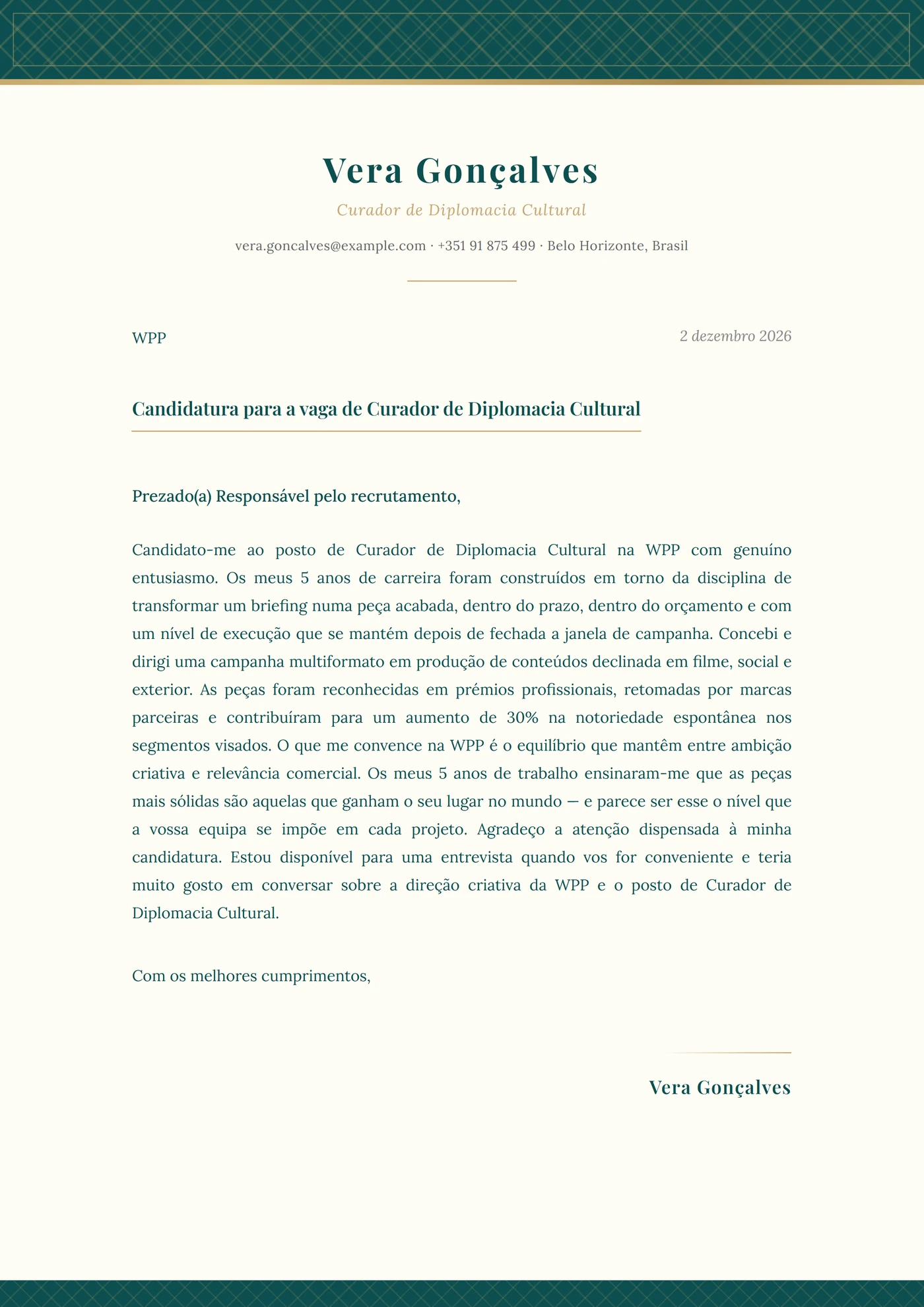 Caligrafia árabe — Modelos de carta de apresentação
