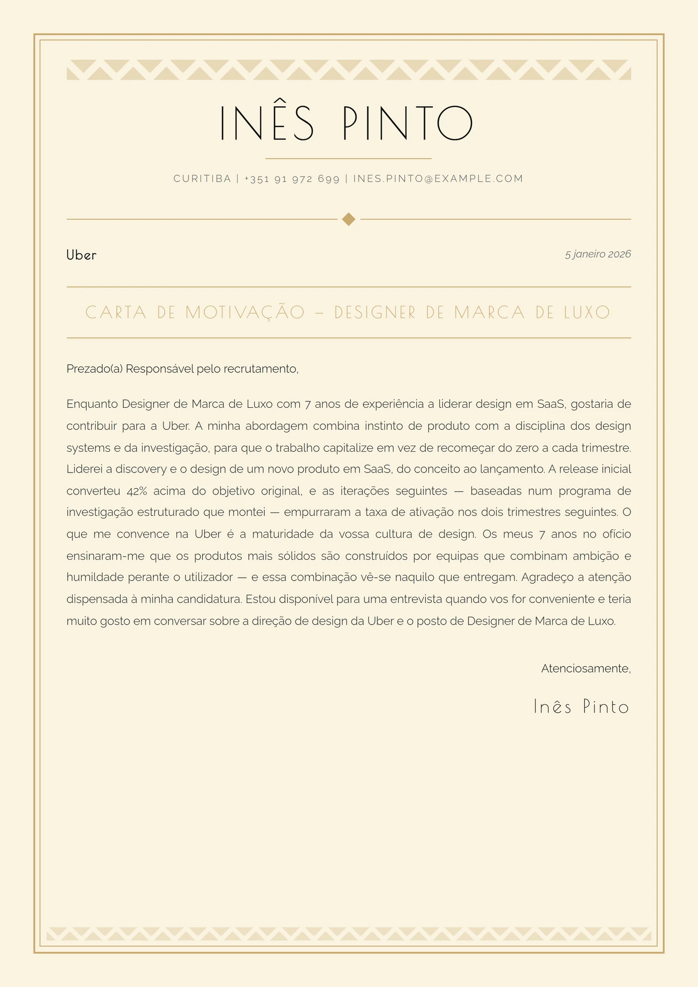 Art Déco — Modelos de carta de apresentação