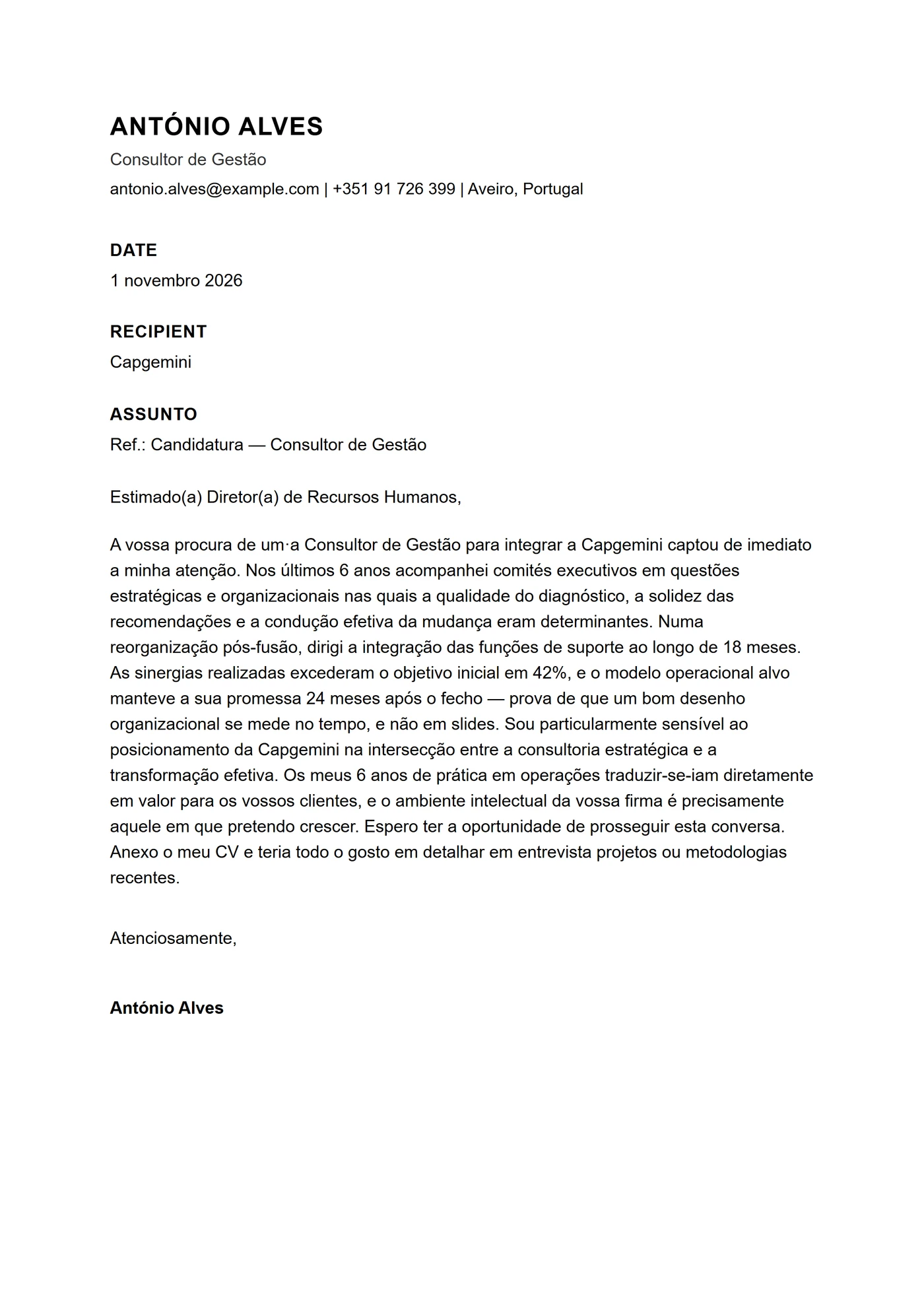 ATS secções a negrito — Modelos de carta de apresentação
