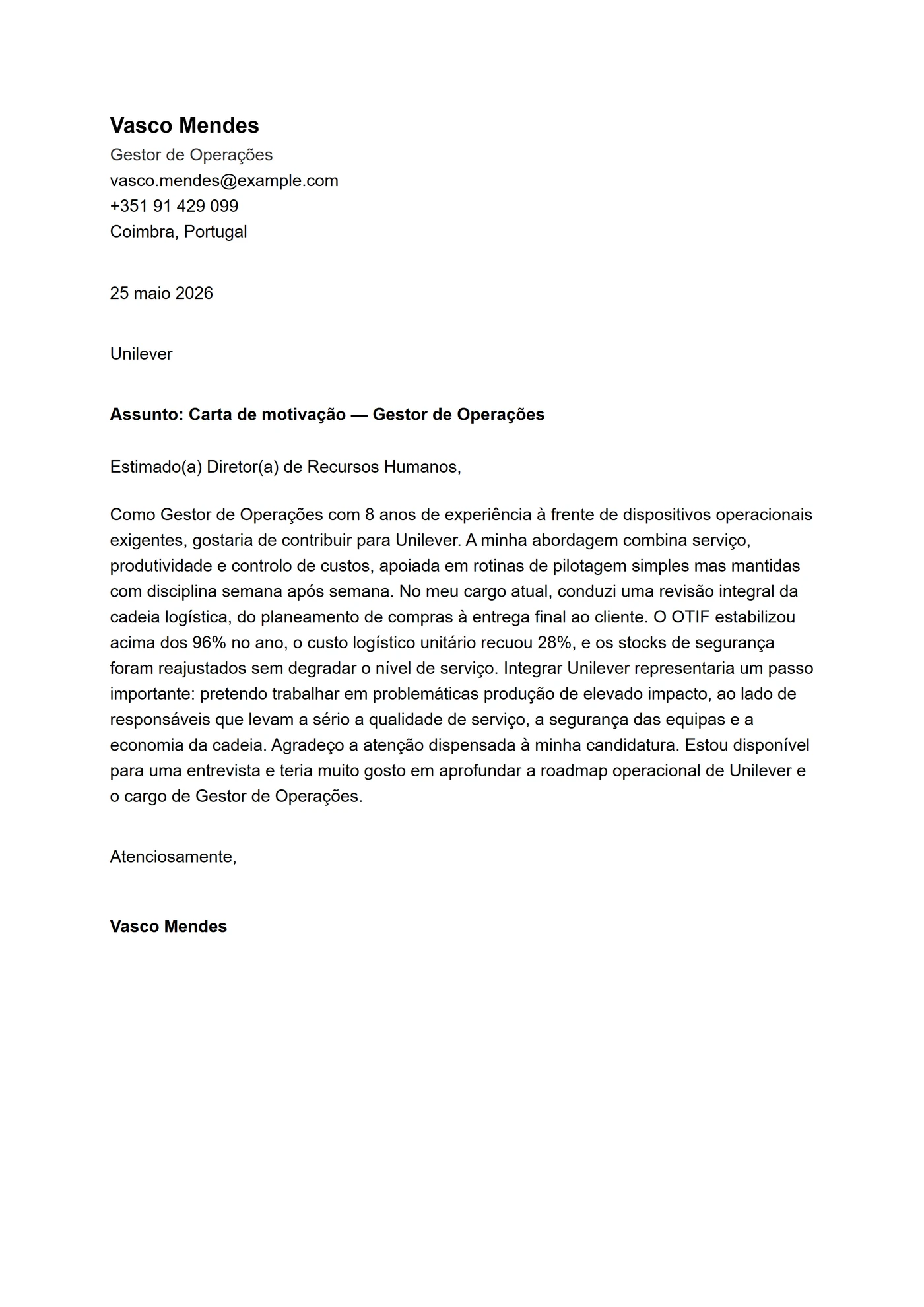 ATS depurada — Modelos de carta de apresentação