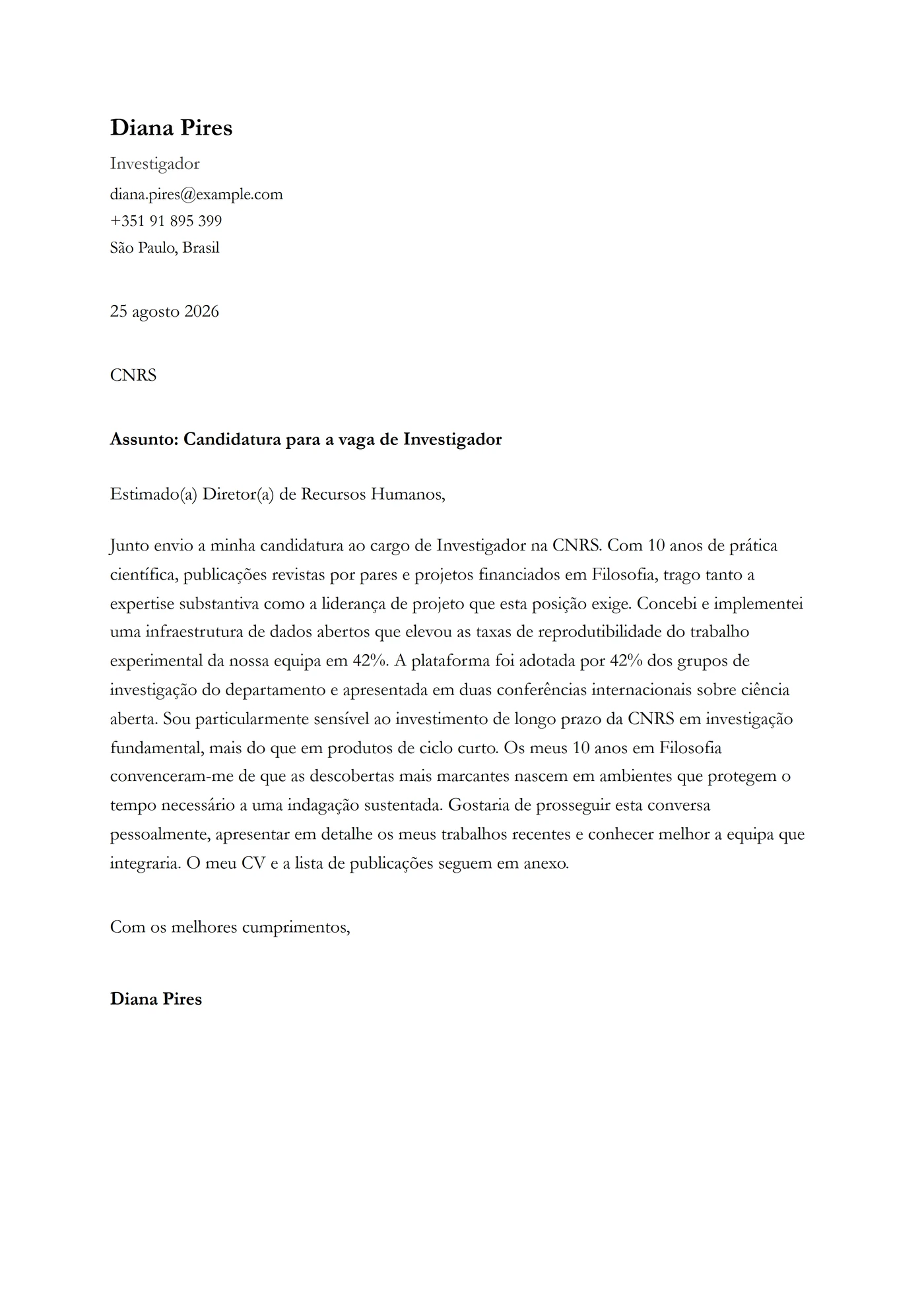 ATS Garamond — Modelos de carta de apresentação