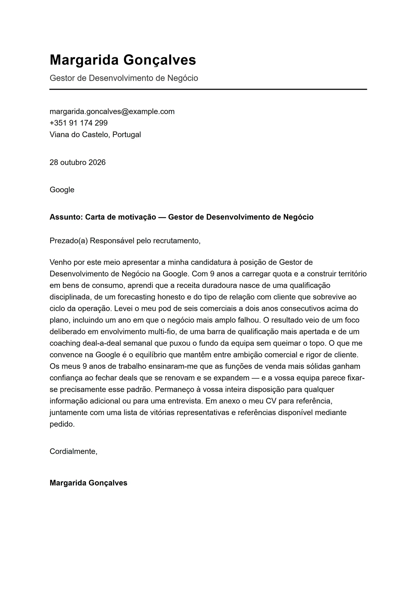 ATS título — Modelos de carta de apresentação