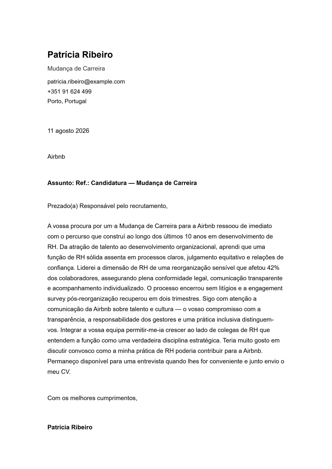 ATS espaçada — Modelos de carta de apresentação