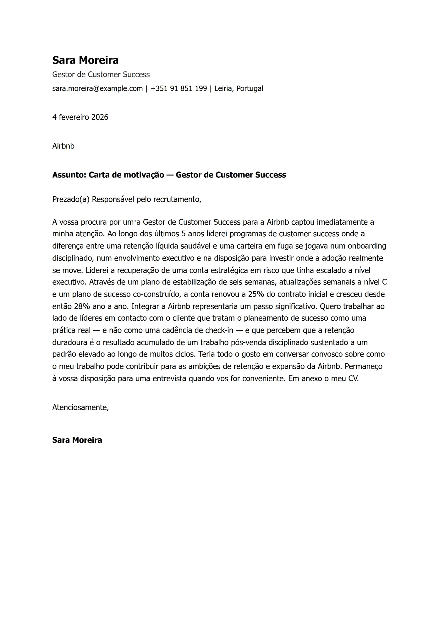 ATS Tahoma — Modelos de carta de apresentação