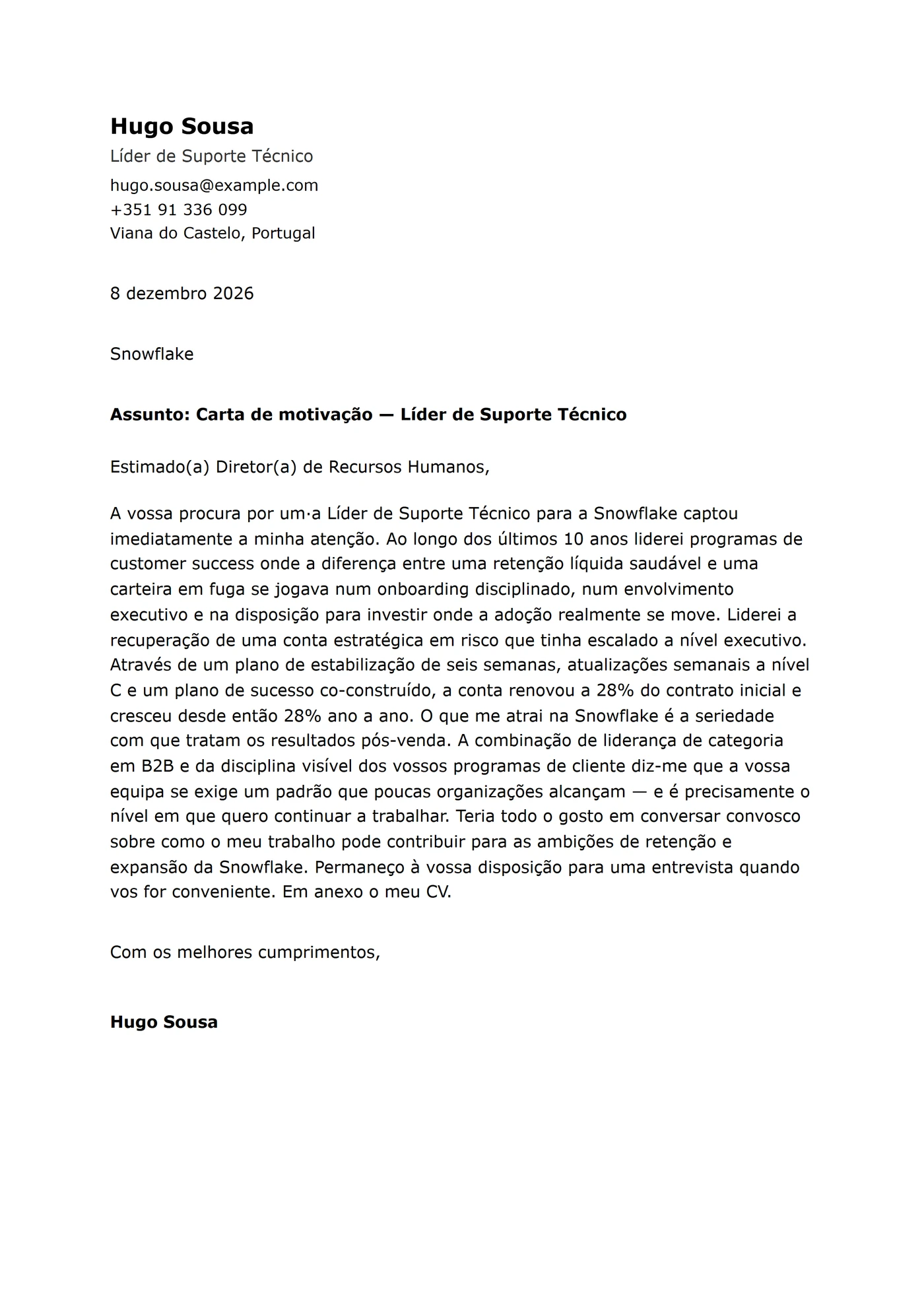 ATS Verdana — Modelos de carta de apresentação