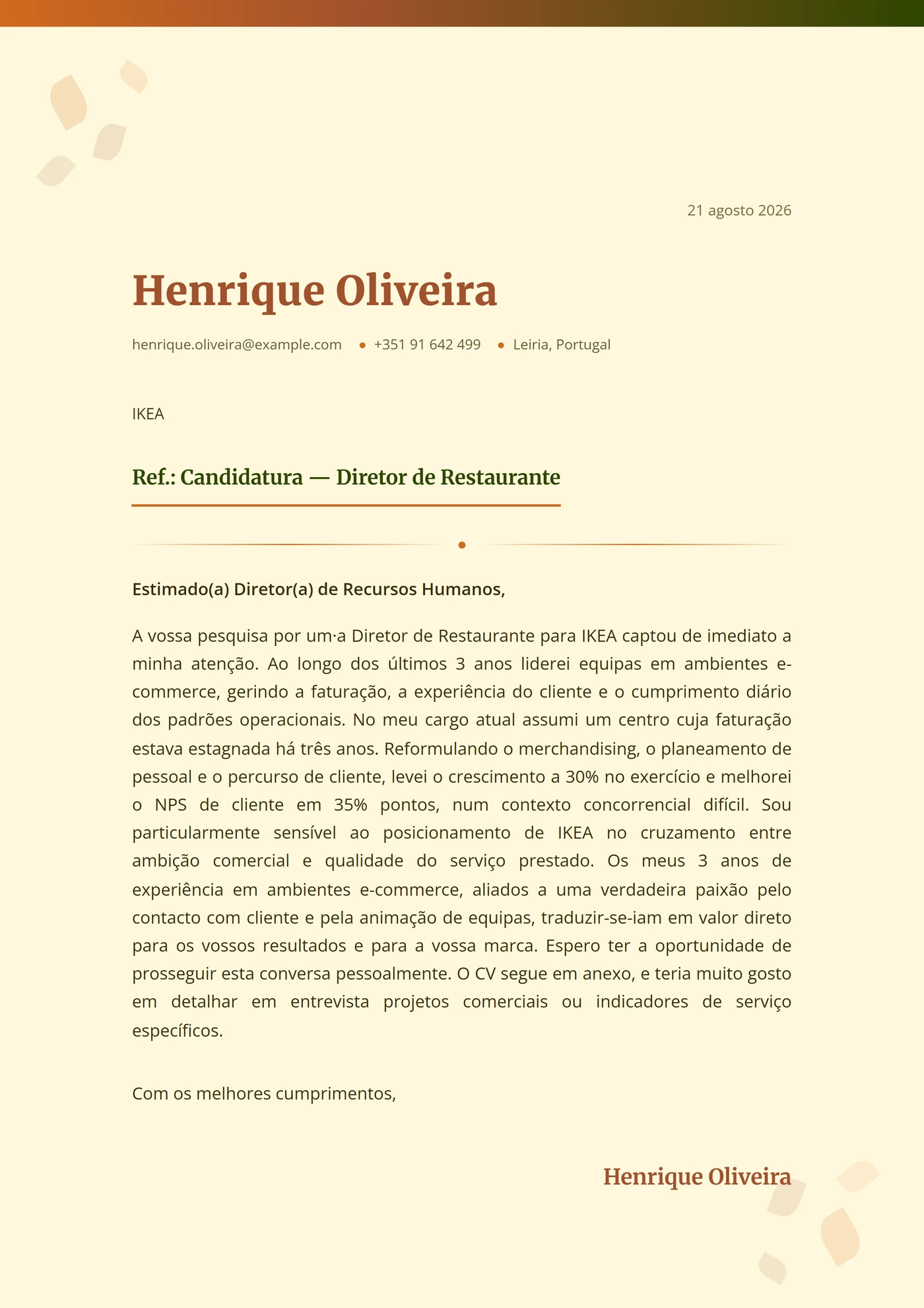 Colheita de outono — Modelos de carta de apresentação