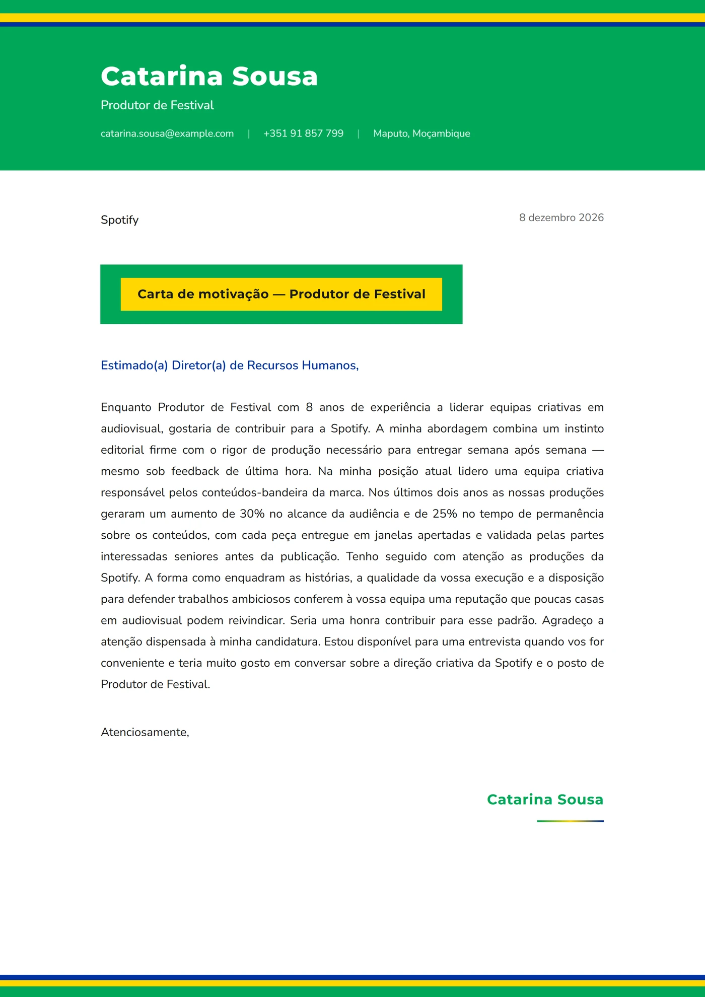 Carnaval brasileiro — Modelos de carta de apresentação