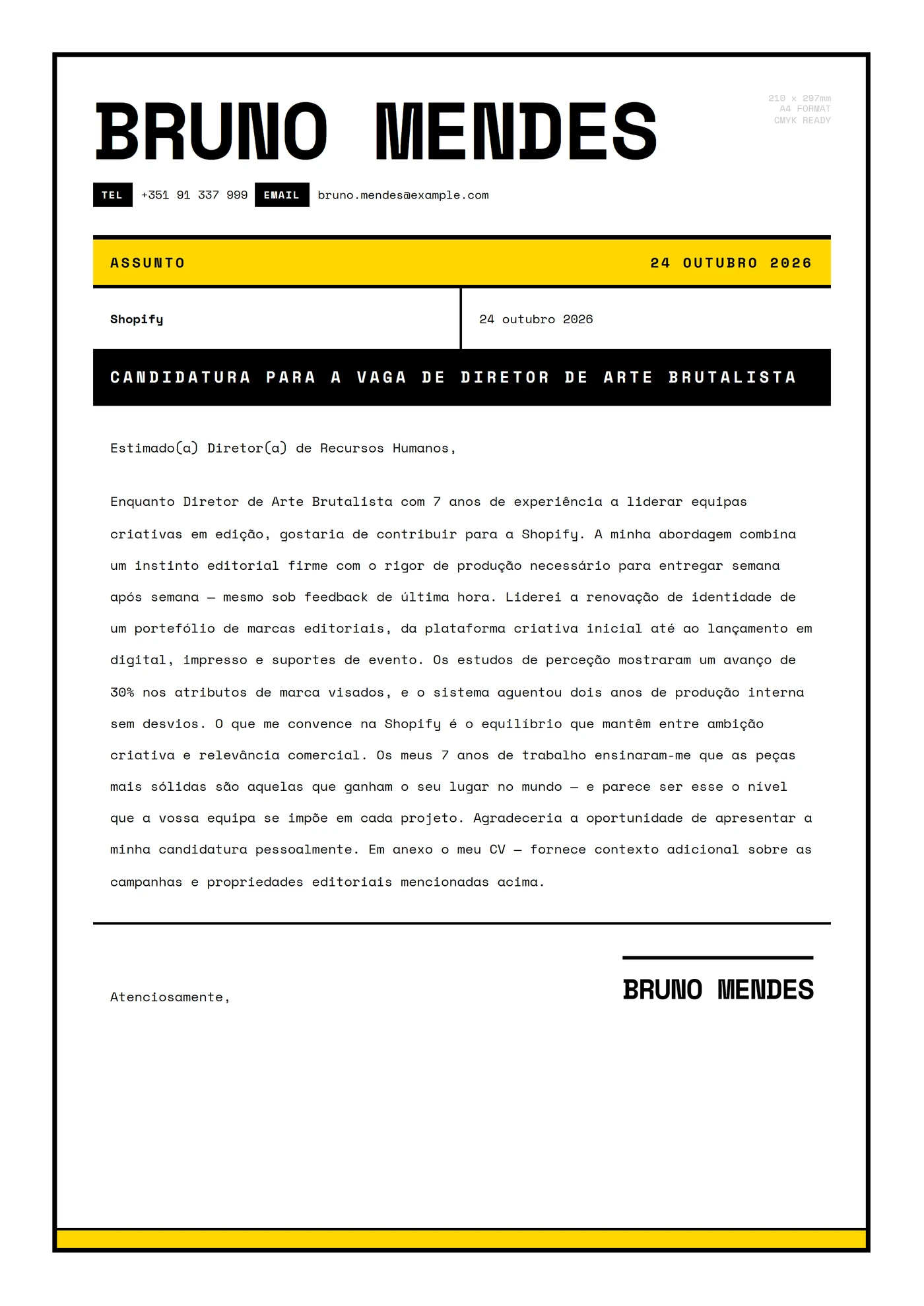 Brutalista Cru — Modelos de carta de apresentação