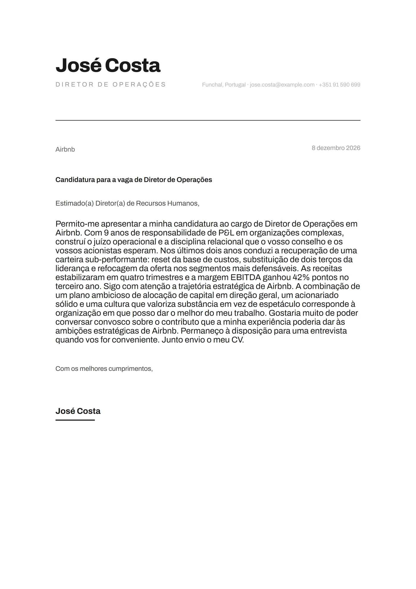 Carvão minimalista — Modelos de carta de apresentação
