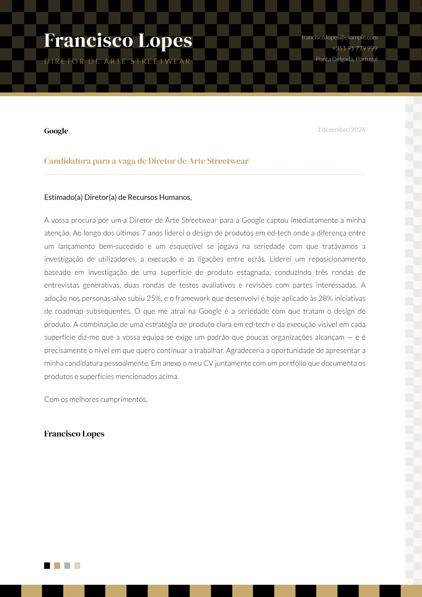 Xadrez — Modelos de carta de apresentação