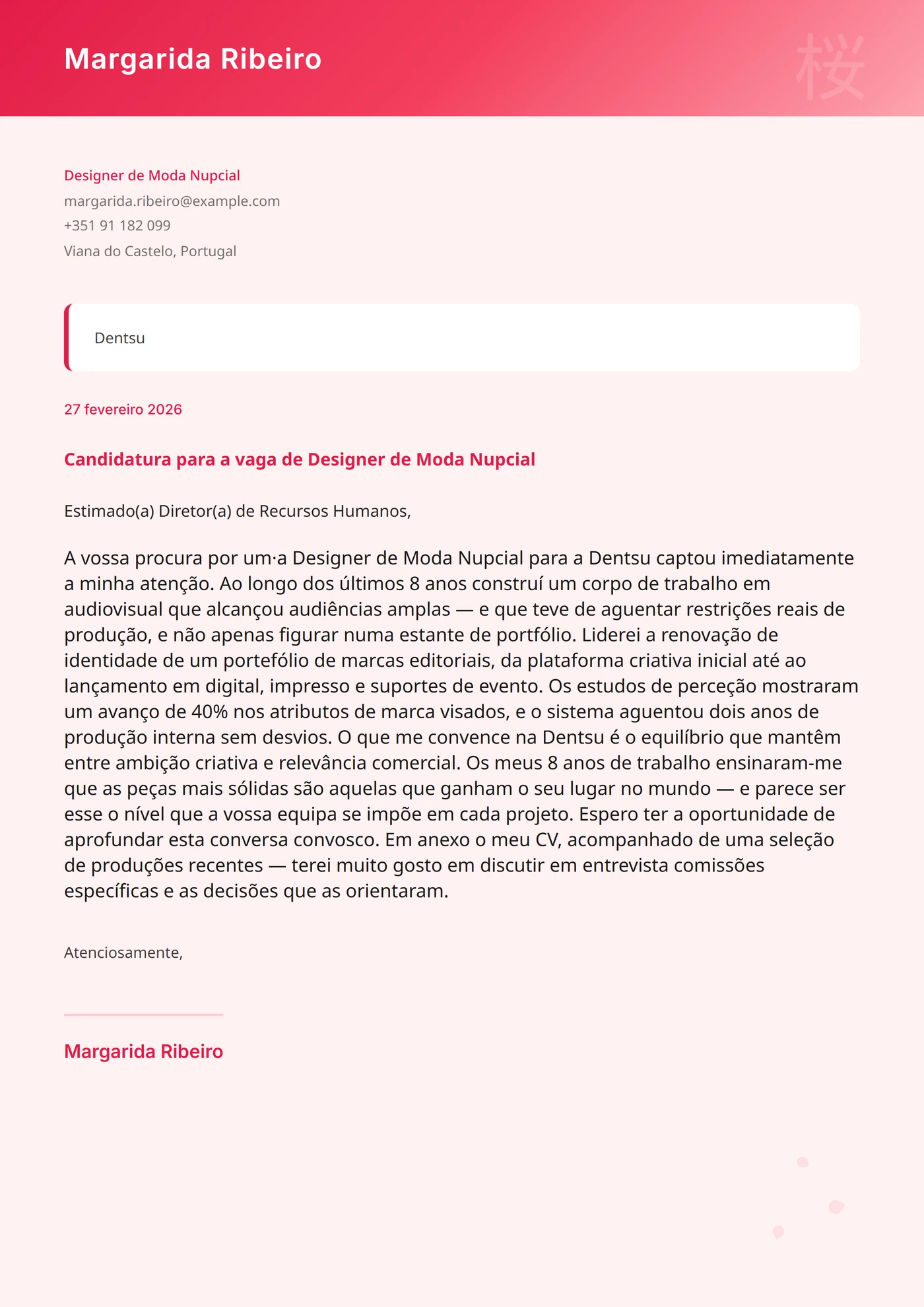 Cerejeira em flor — Modelos de carta de apresentação